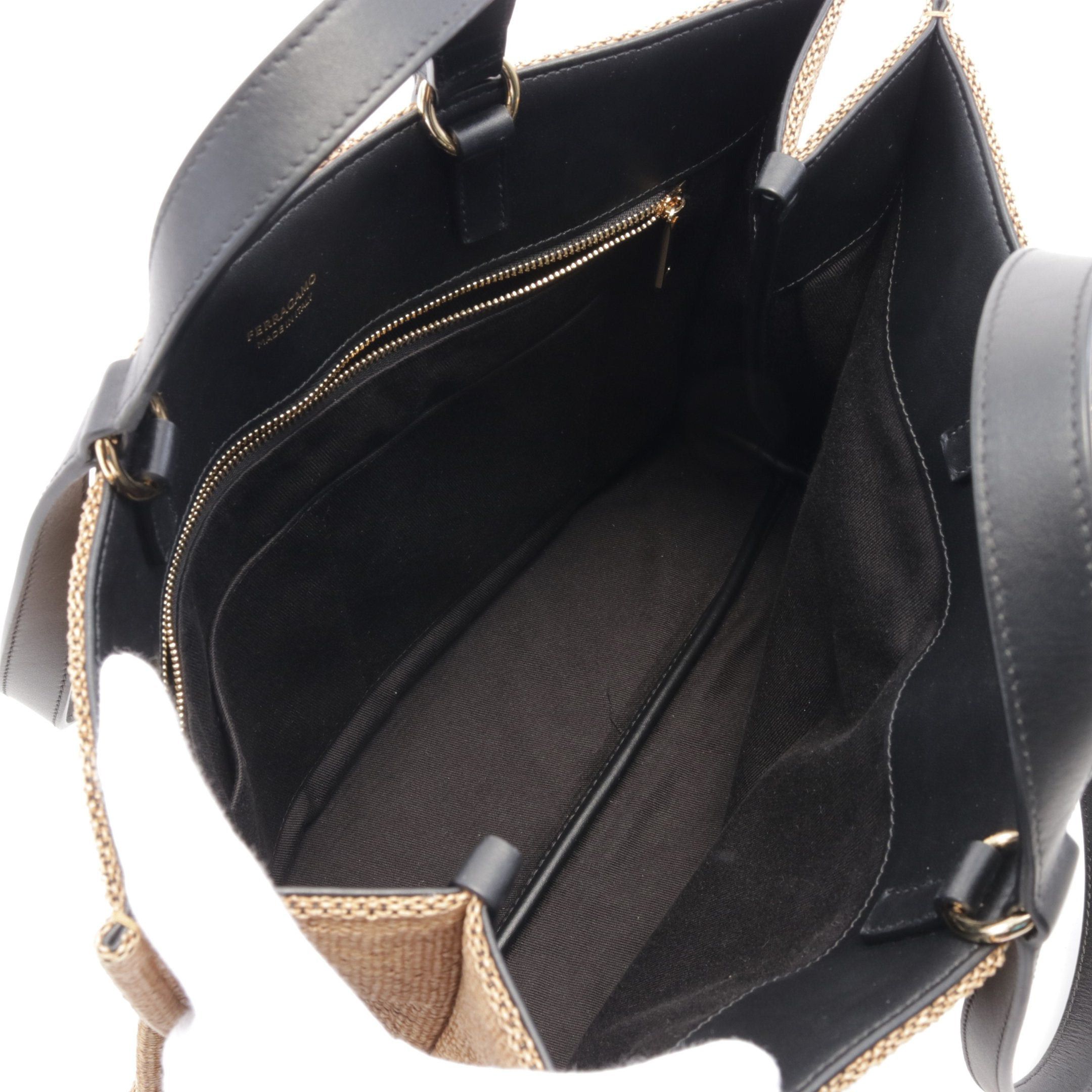 Salvatore Ferragamo Salvatore Ferragamo Handbag Tote Bag Logo Raffia Leather Khaki Brown Black Size ONE SIZE - 4 Thumbnail