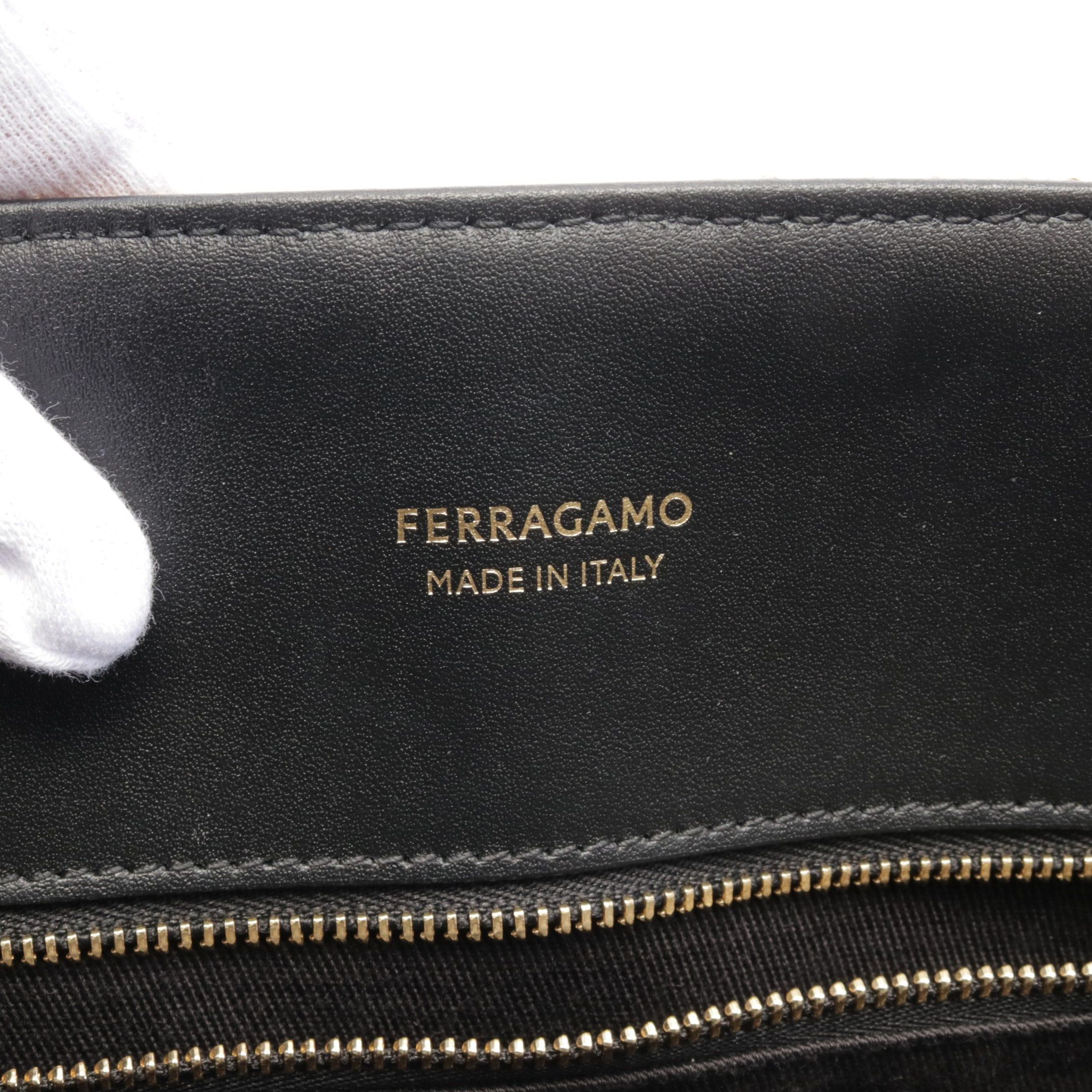 Salvatore Ferragamo Salvatore Ferragamo Handbag Tote Bag Logo Raffia Leather Khaki Brown Black Size ONE SIZE - 5 Thumbnail