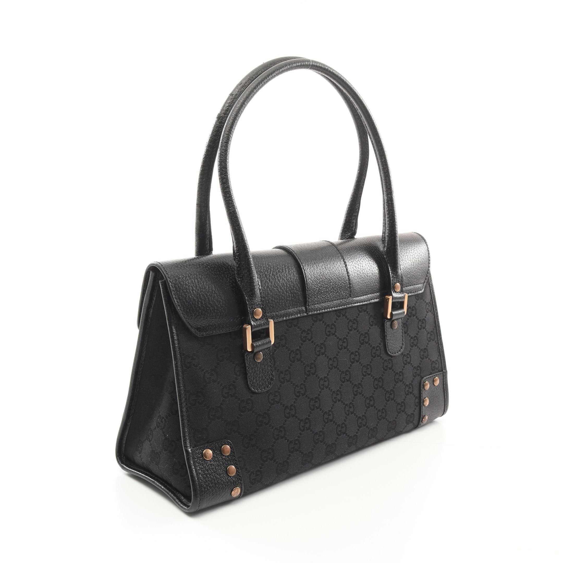 Gucci Gucci Gg Canvas Handbag Tote Bag Leather Black Size ONE SIZE - 2 Thumbnail