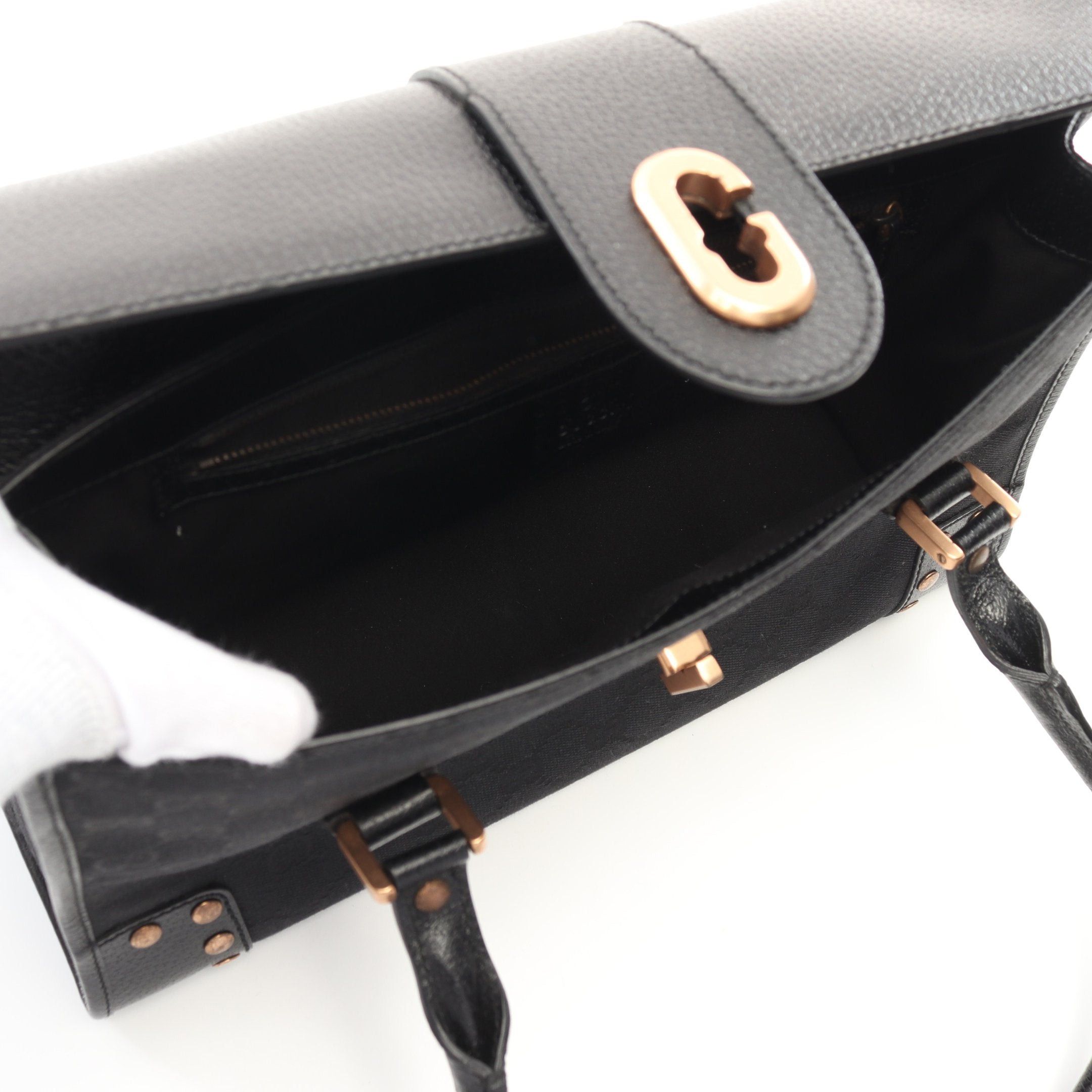 Gucci Gucci Gg Canvas Handbag Tote Bag Leather Black Size ONE SIZE - 3 Thumbnail