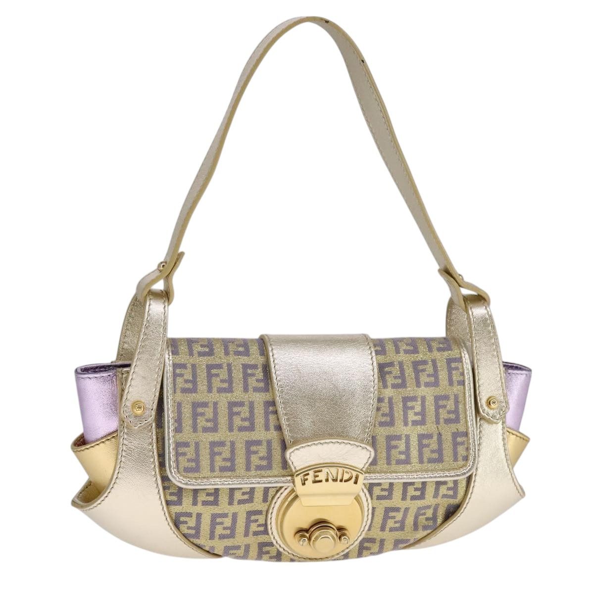 Fendi Zucchino Gold Canvas Shoulder Bag (Pre-Owned) Size ONE SIZE - 18 Thumbnail