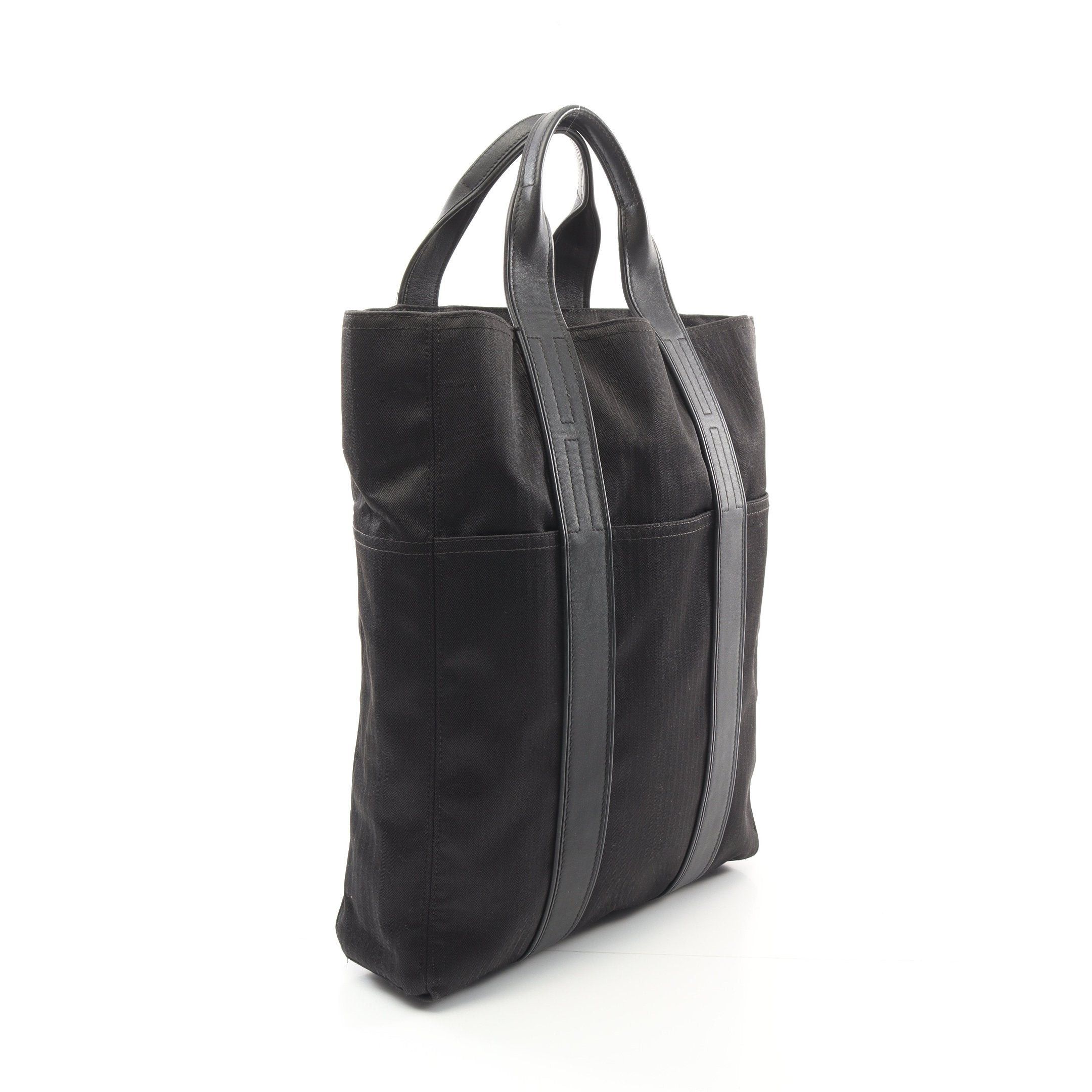 Hermes Hermes Acapulco Kabas Mm Handbag Tote Bag Toile Chevron Leather Black Silver Hardware Size ONE SIZE - 2 Thumbnail