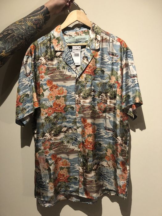 Off white silk hawaiian shirt store