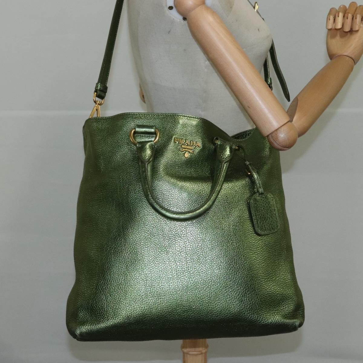 Prada Saffiano Green Leather Tote Bag (Pre-Owned) Size ONE SIZE - 17 Thumbnail