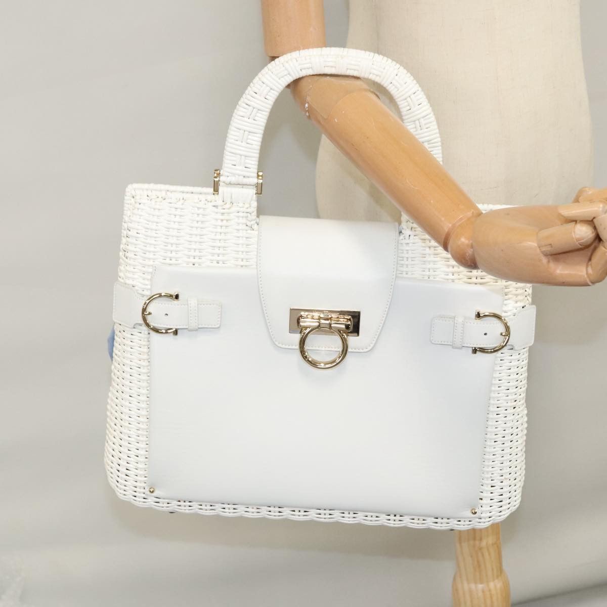 Gancini White Patent Leather Handbag (Pre-Owned)