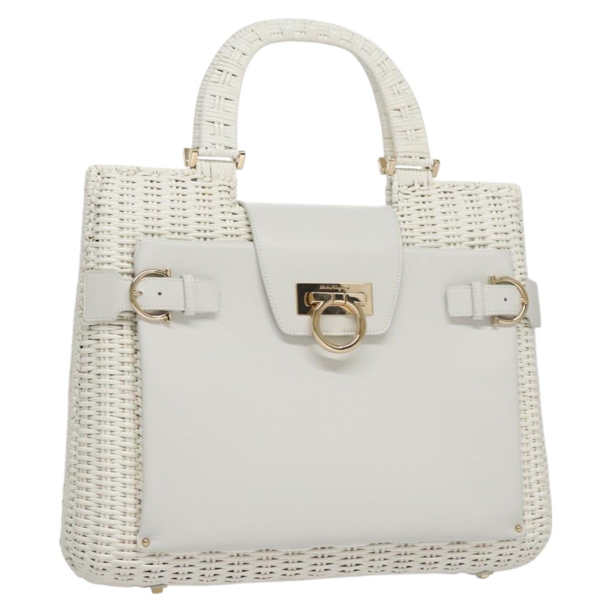 Gancini White Patent Leather Handbag (Pre-Owned)