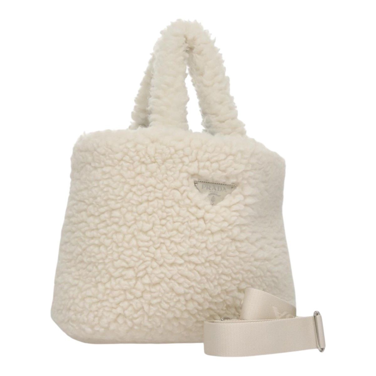 Prada Shearling White Wool Handbag (Pre-Owned) Size ONE SIZE - 16 Thumbnail