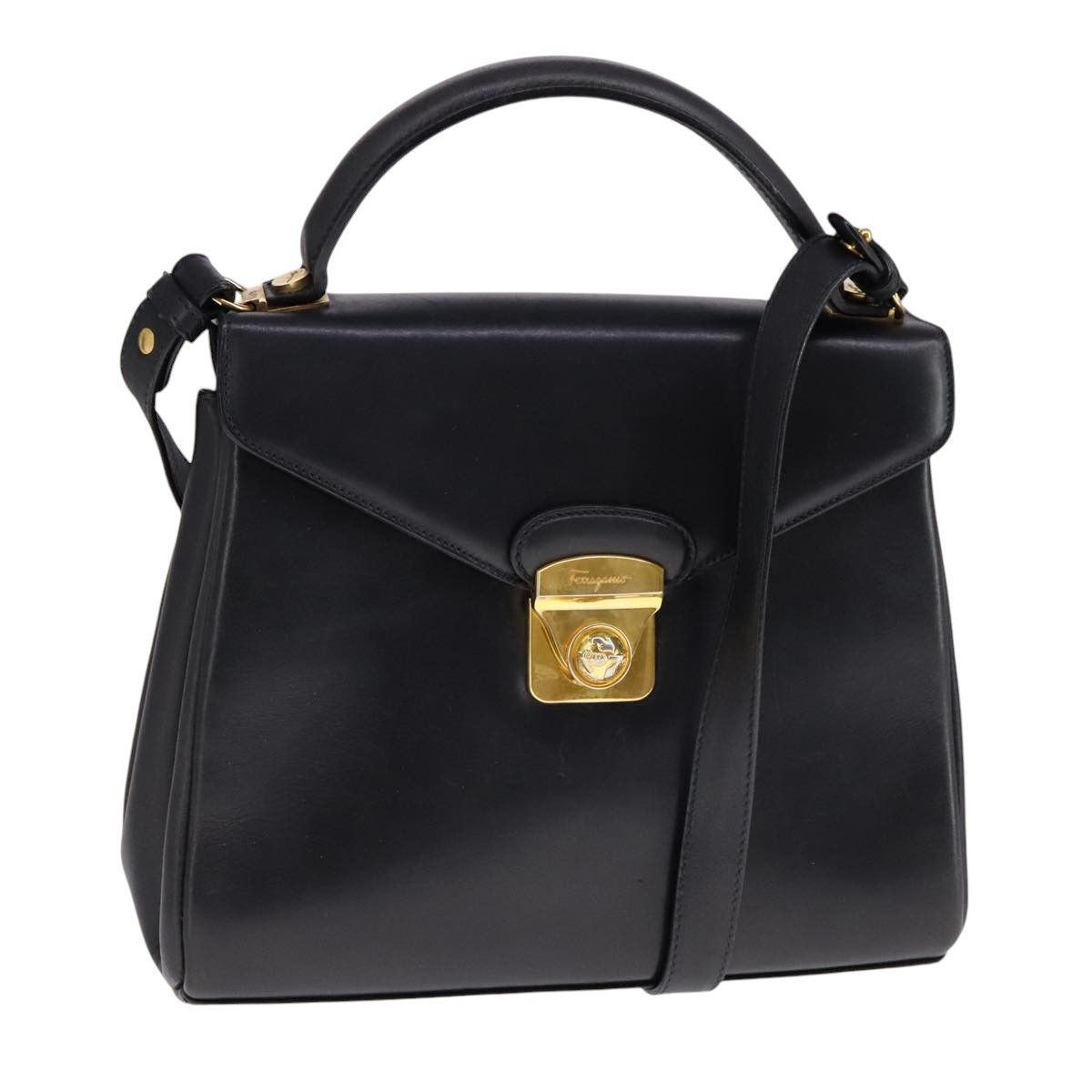 Salvatore Ferragamo Gancio Navy Leather Handbag (Pre-Owned) Size ONE SIZE - 18 Thumbnail