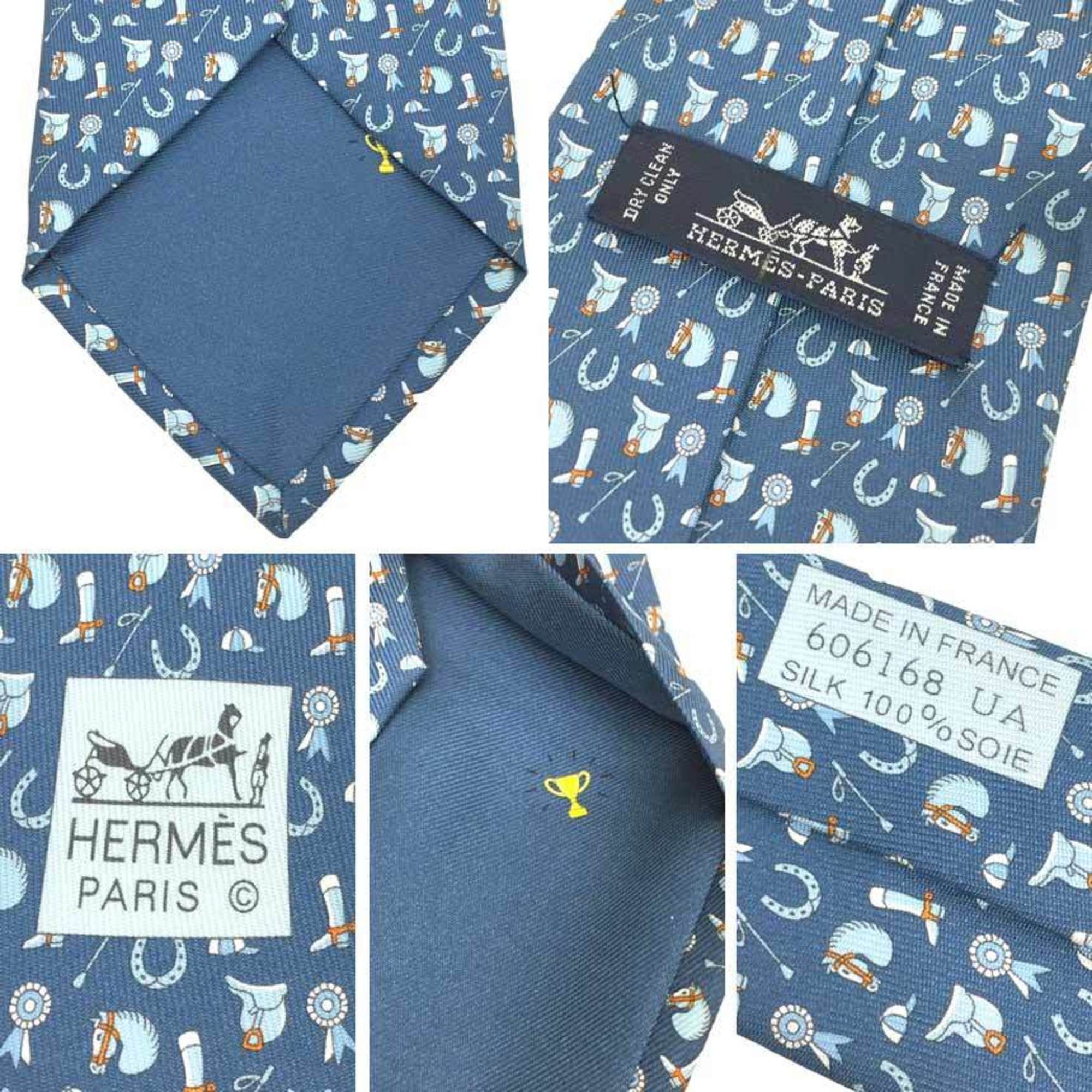 Hermes Hermes Tie Horse Harness Pattern Blue Silk Men's Size ONE SIZE - 2 Thumbnail
