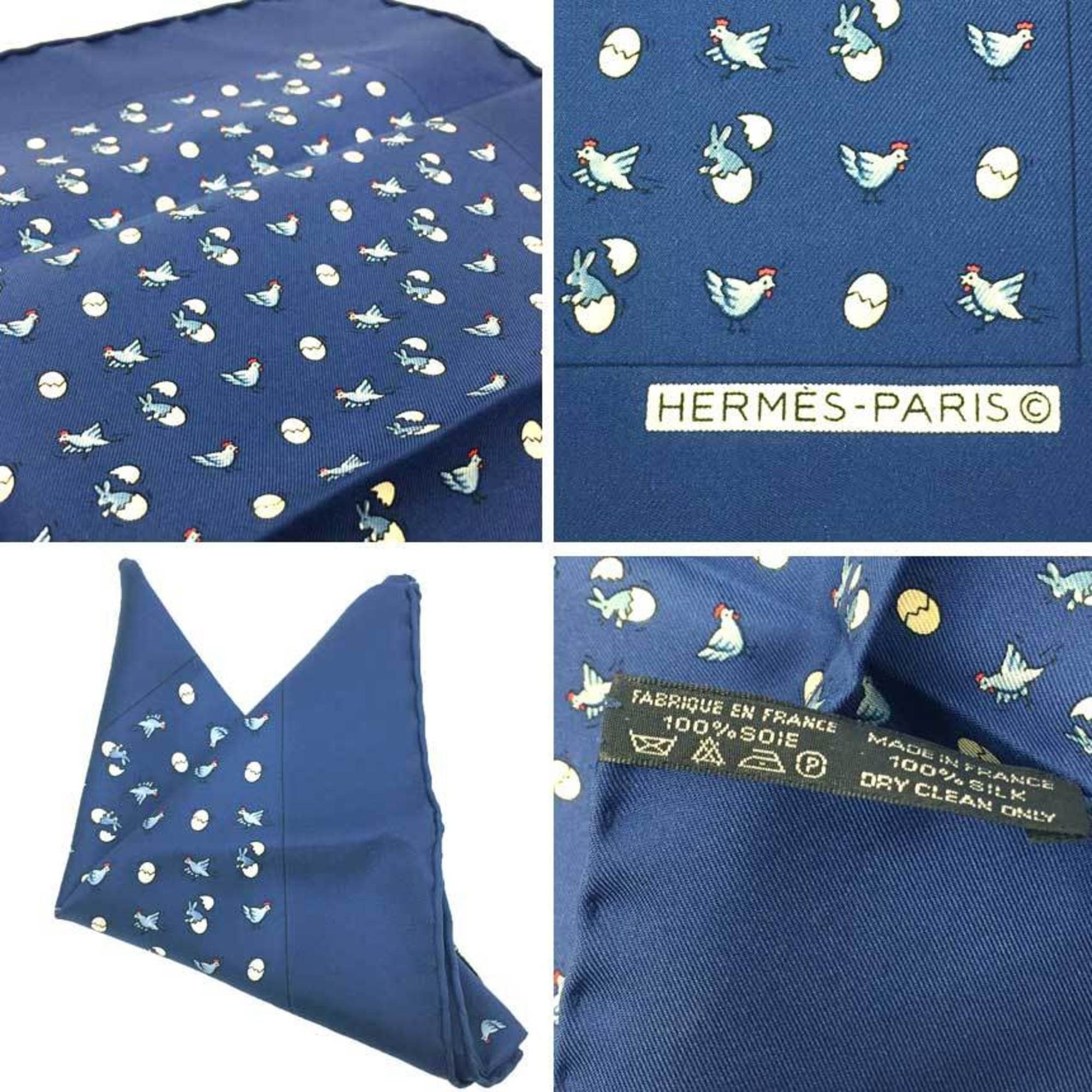 Hermes Hermes Pocket Square Scarf Muffler POCHETTE TWILL Carre Chicken Egg Rabbit Pattern 100% Silk Blue Neckerchief Bandana Men's Size ONE SIZE - 3 Thumbnail