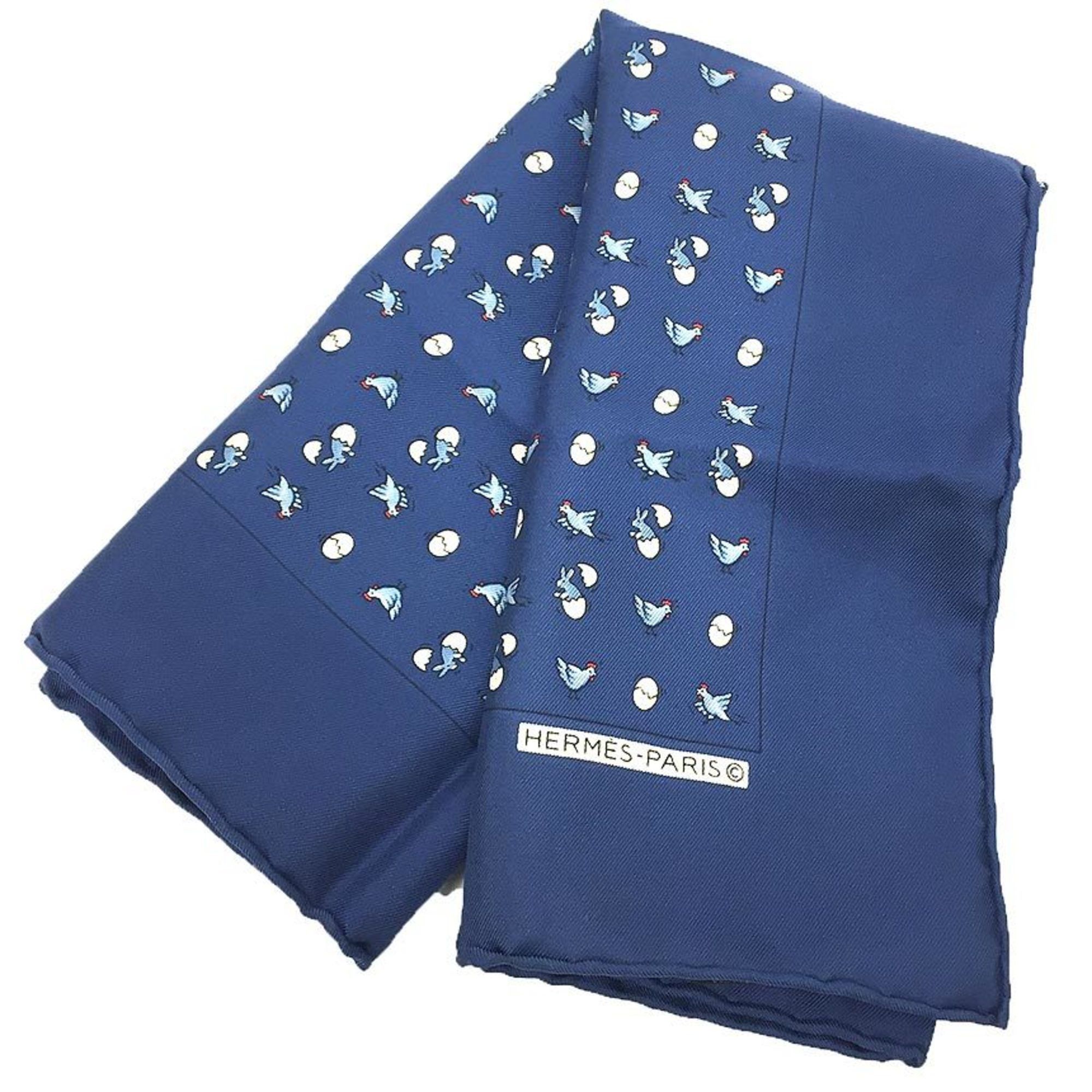 Hermes Hermes Pocket Square Scarf Muffler POCHETTE TWILL Carre Chicken Egg Rabbit Pattern 100% Silk Blue Neckerchief Bandana Men's Size ONE SIZE - 2 Thumbnail