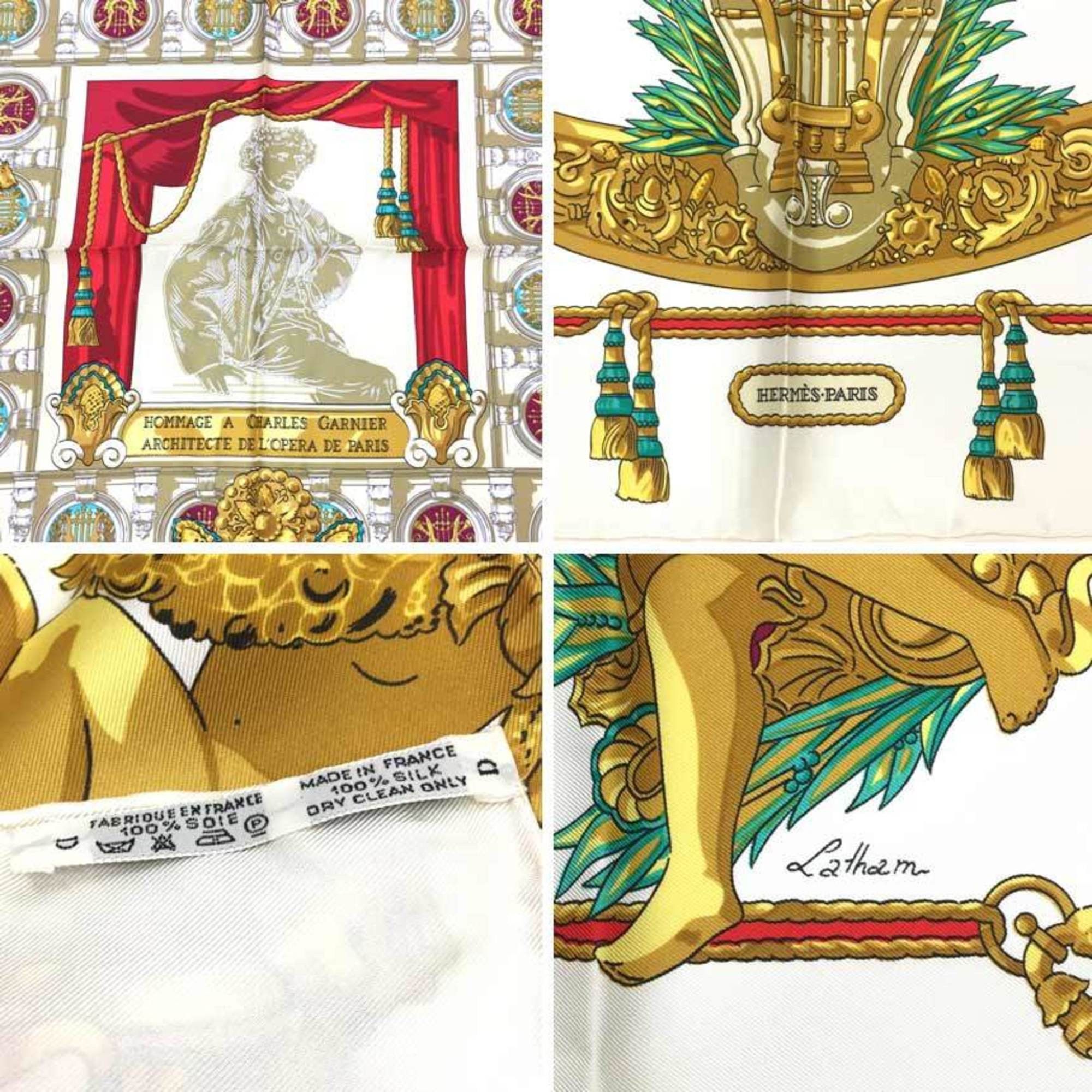Hermes Hermes Carre 90 Scarf Muffler HOMMAGE A CHARLES GARNIER (Tribute to Charles Garnier) White 100% Silk Size ONE SIZE - 3 Thumbnail