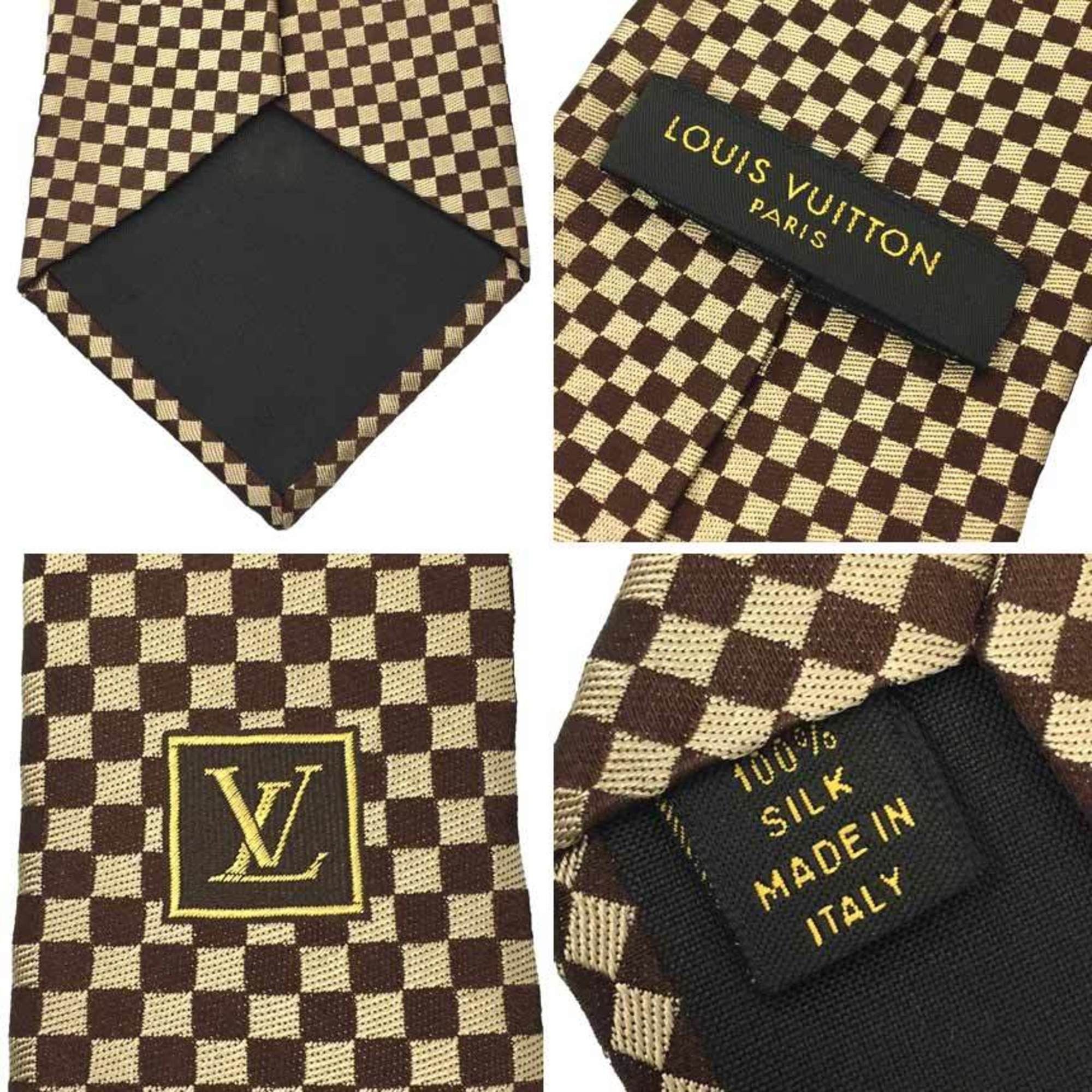 Louis Vuitton LOUIS VUITTON Damier Necktie Brown 100% Silk Men's Size ONE SIZE - 3 Thumbnail