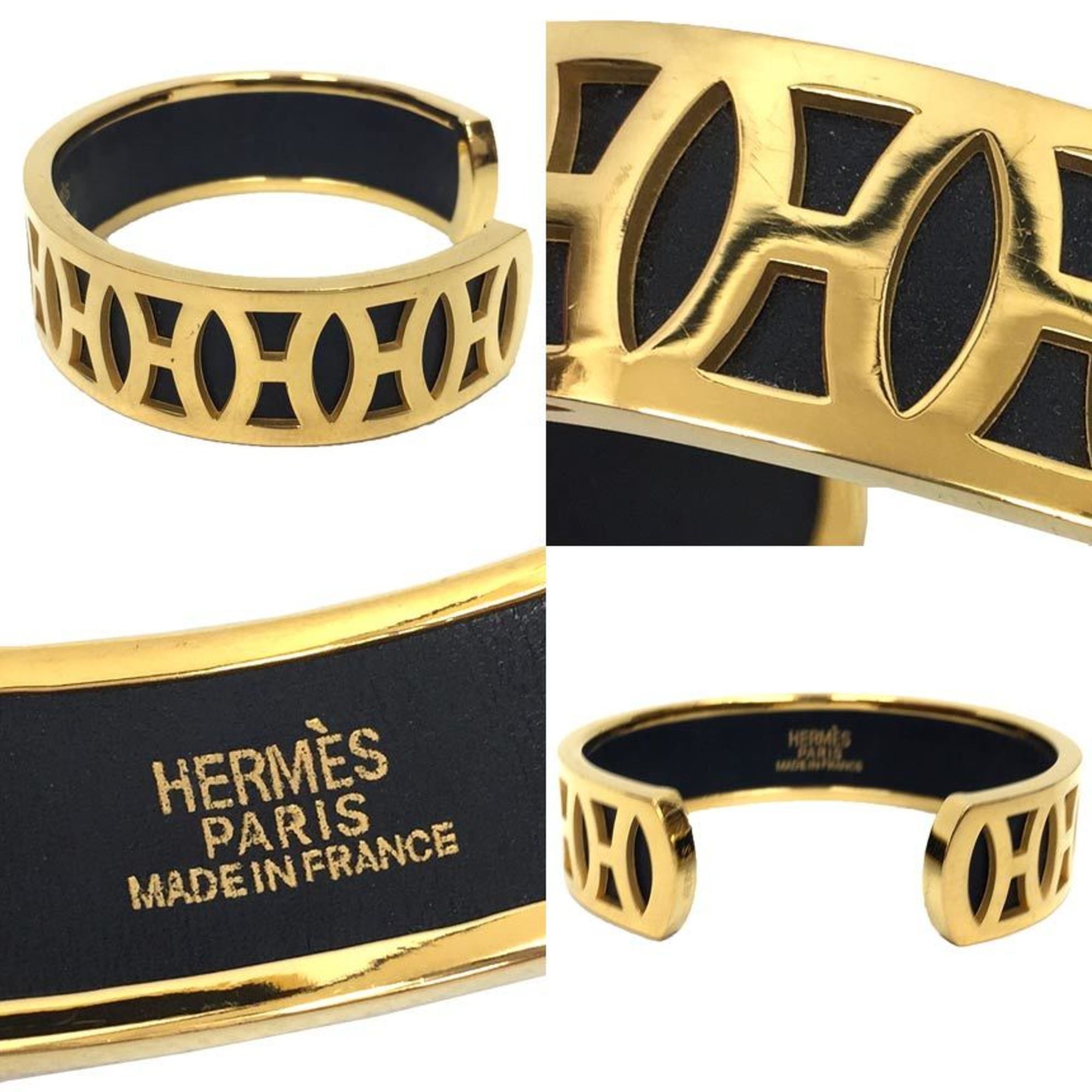 Hermes Hermes H Bangle Bracelet Gold Black Size ONE SIZE - 3 Thumbnail