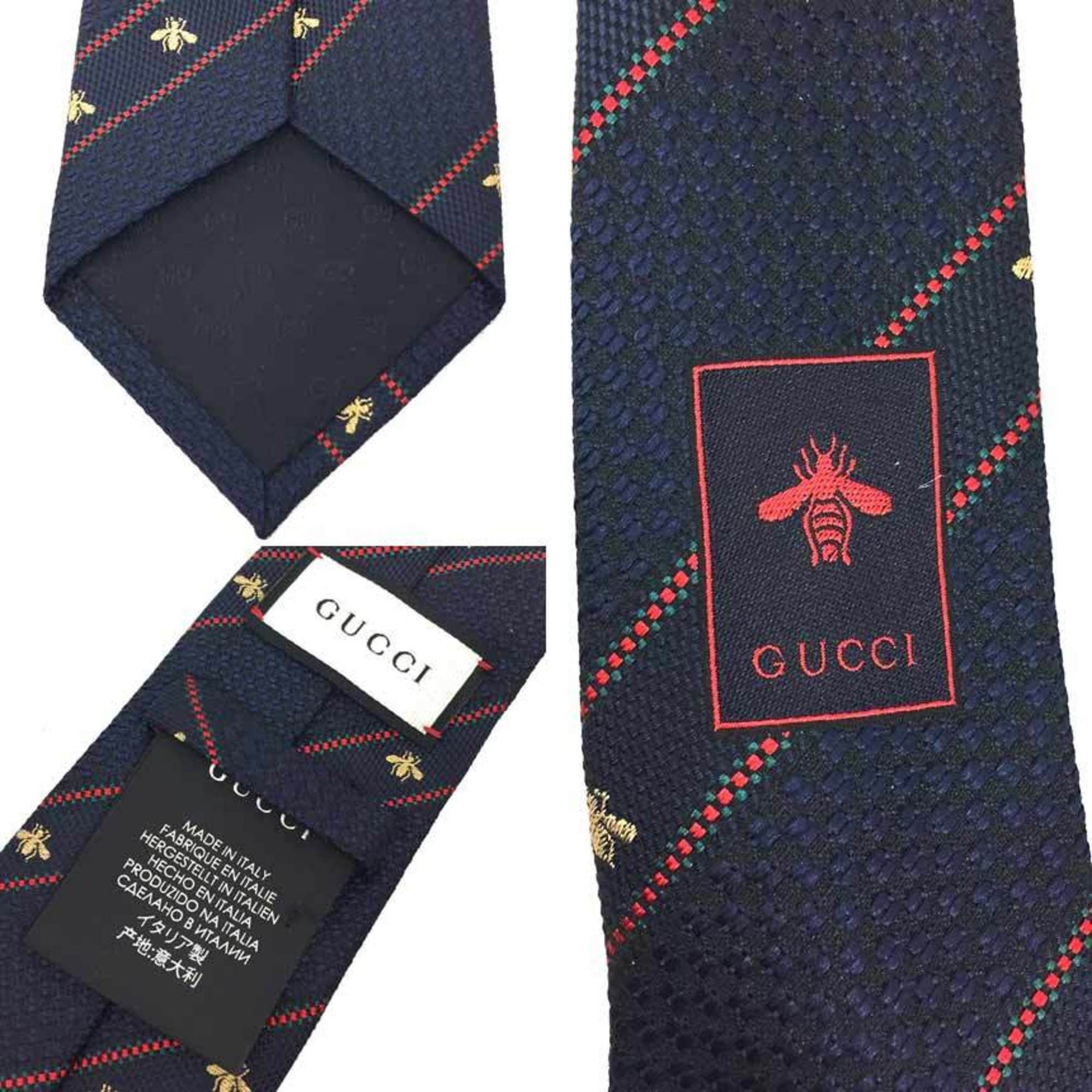 Gucci Gucci tie Bee stripe silk navy men's Size ONE SIZE - 3 Thumbnail