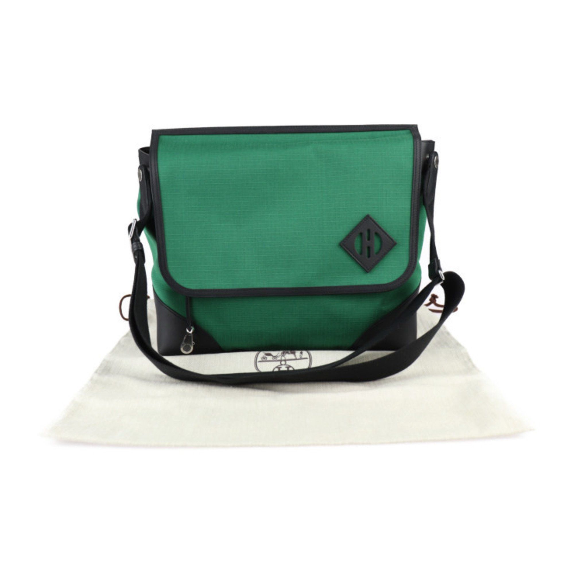 Hermes HERMES All-Back Shoulder Bag - Toile Bivouac x Swift Leather Green Black Crossbody Size ONE SIZE - 10 Thumbnail