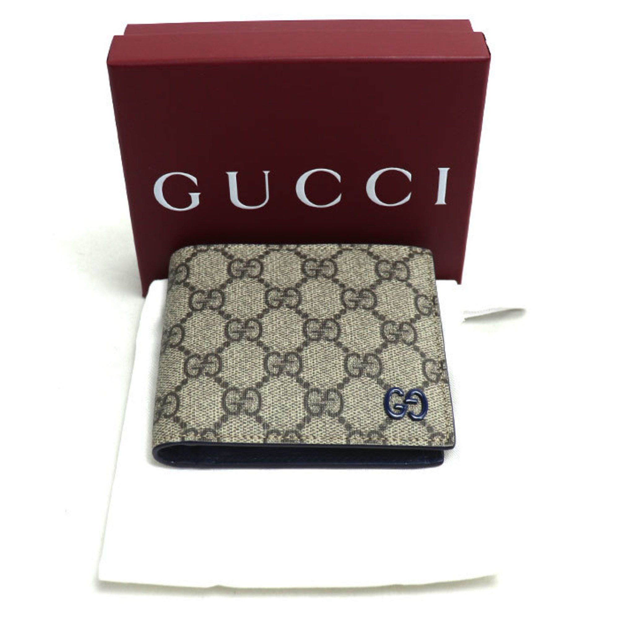 Gucci GUCCI GG Coin Wallet Bi-fold Beige Navy 768244 Men's Size ONE SIZE - 6 Thumbnail