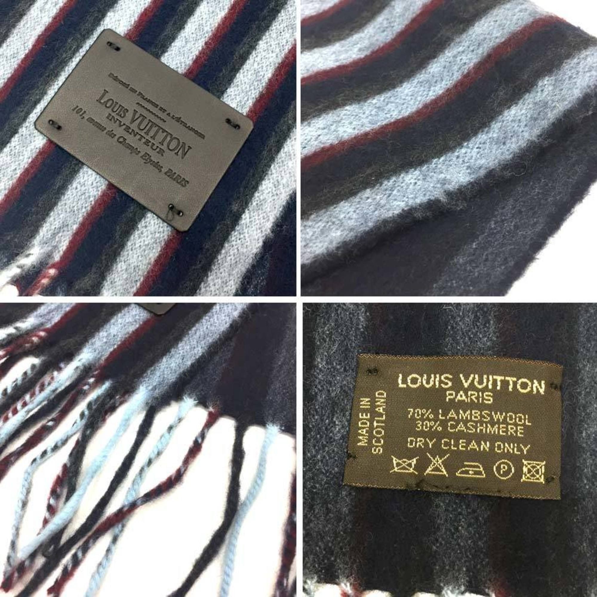 Louis Vuitton Louis Vuitton Scarf Stripe Echarpe Raye M71985 Cashmere Wool Navy x Blue Gray Men's Size ONE SIZE - 3 Thumbnail