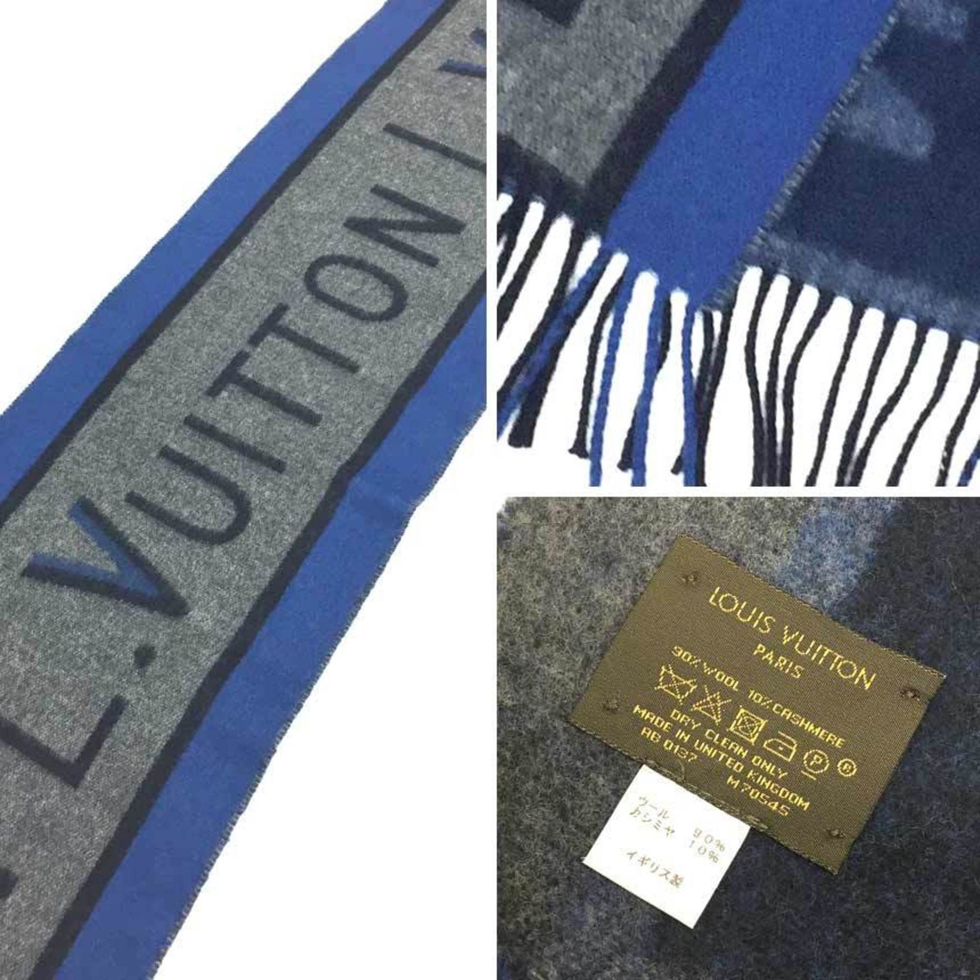 Louis Vuitton Louis Vuitton Scarf Echarpe Archive M70545 Wool x Cashmere Gray Blue Men's Size ONE SIZE - 3 Thumbnail