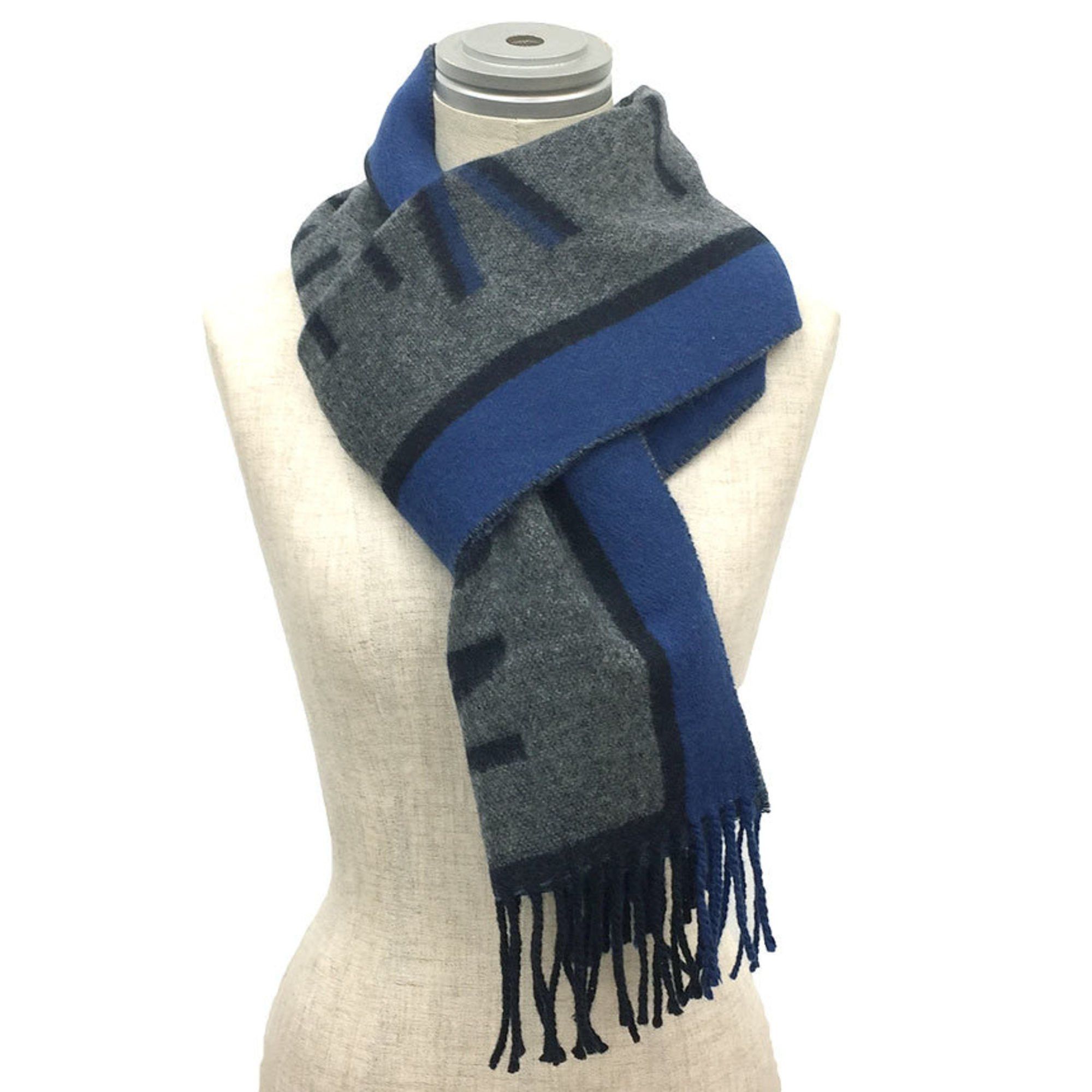 Louis Vuitton Louis Vuitton Scarf Echarpe Archive M70545 Wool x Cashmere Gray Blue Men's Size ONE SIZE - 2 Thumbnail