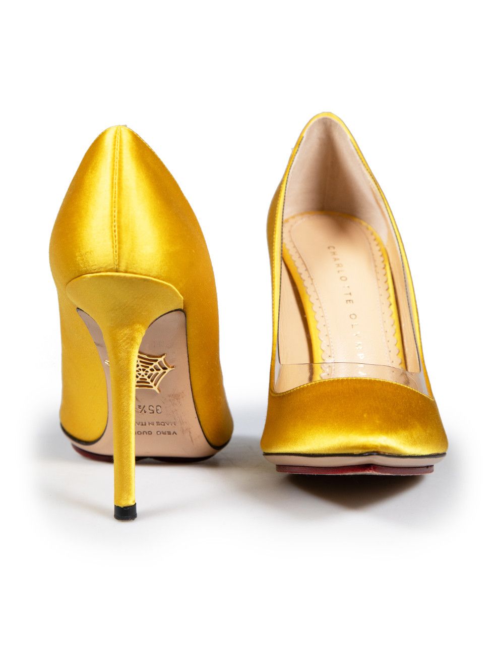 Charlotte Olympia Yellow Satin & PVC Pumps Size US 5.5 / IT 35.5 - 3 Thumbnail