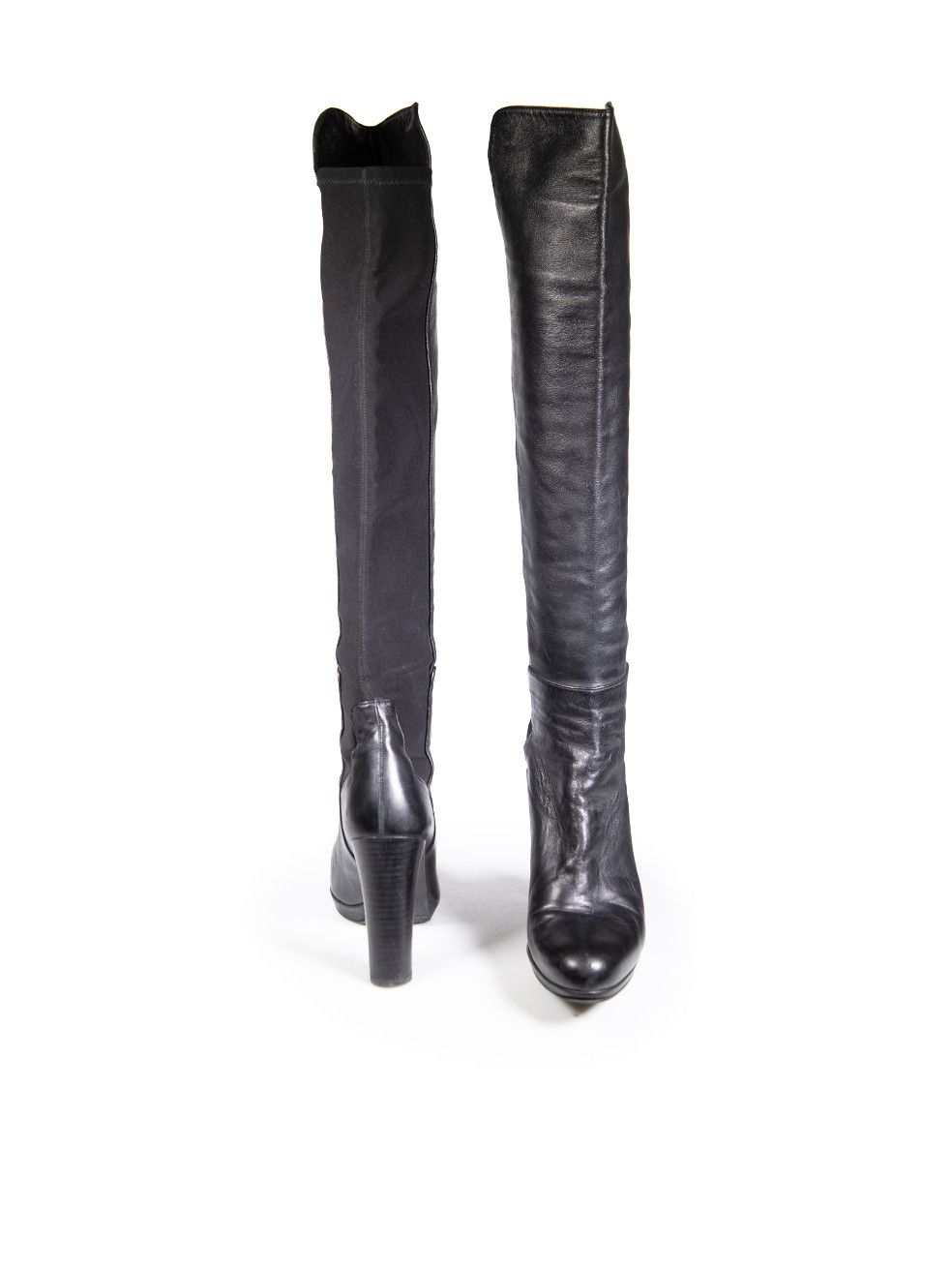 Stuart Weitzman Black Leather & Stretch Heel Boots Size US 11 / IT 41 - 3 Thumbnail