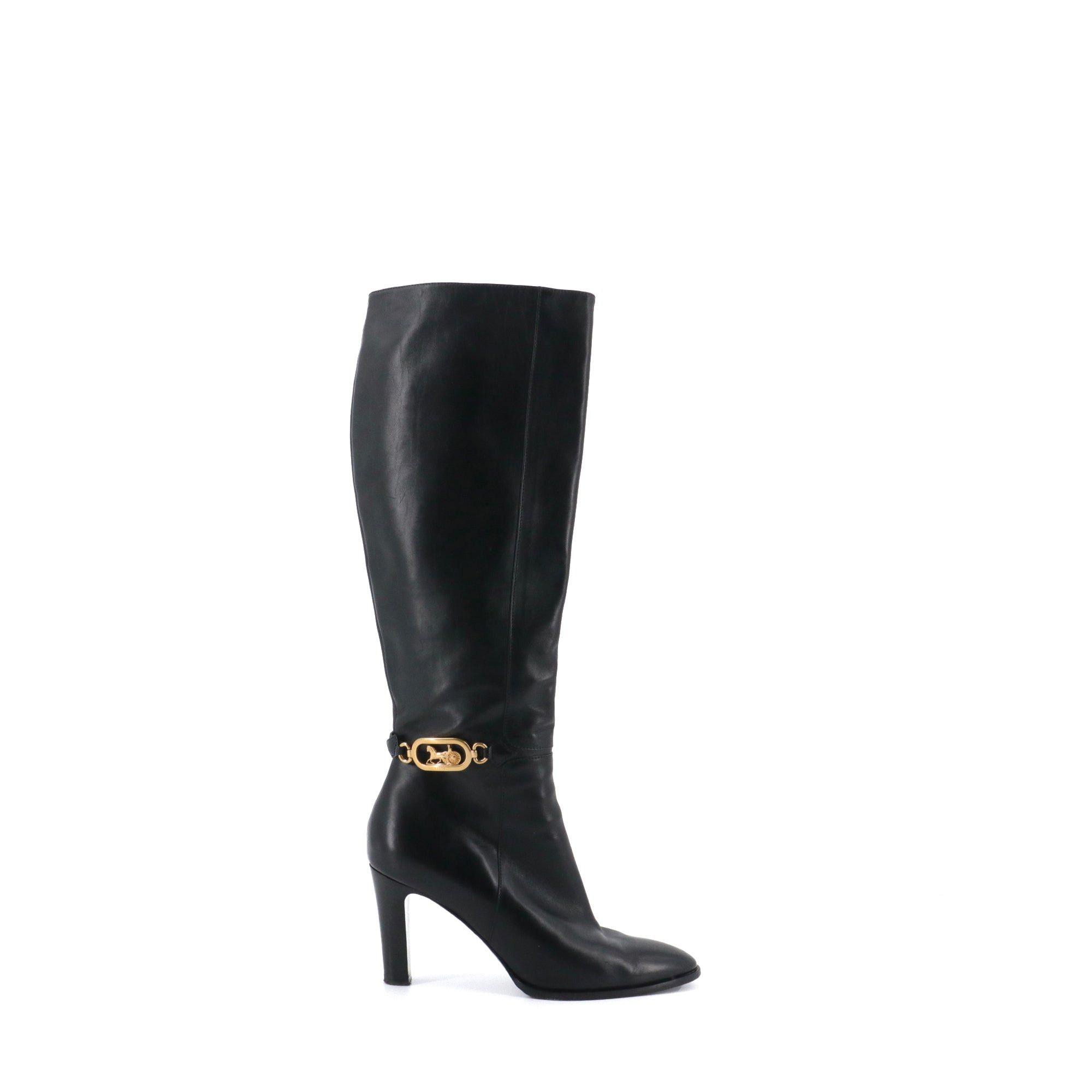 Celine CELINE - Celine heeled boots in black leather (T37) Size US 6 / IT 36 - 2 Thumbnail