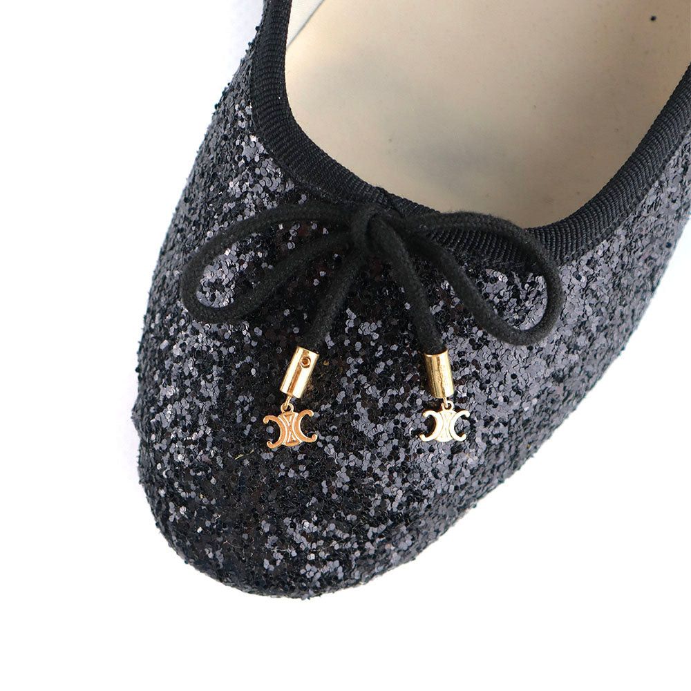 Celine CELINE - Celine Triomphe glitter ballerinas in black leather (T39) Size US 8 / IT 38 - 5 Thumbnail