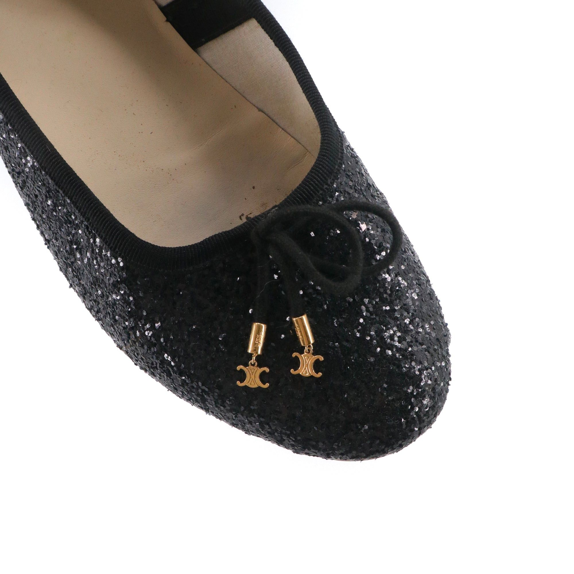 Celine CELINE - Celine Triomphe glitter ballerinas in black leather (T39) Size US 8 / IT 38 - 3 Thumbnail