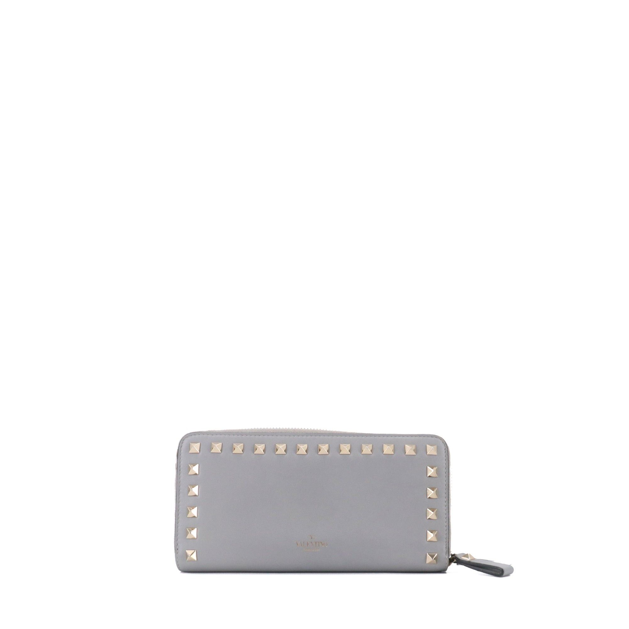 Valentino VALENTINO - Valentino Rockstud wallet in gray leather with studs Size ONE SIZE - 2 Thumbnail