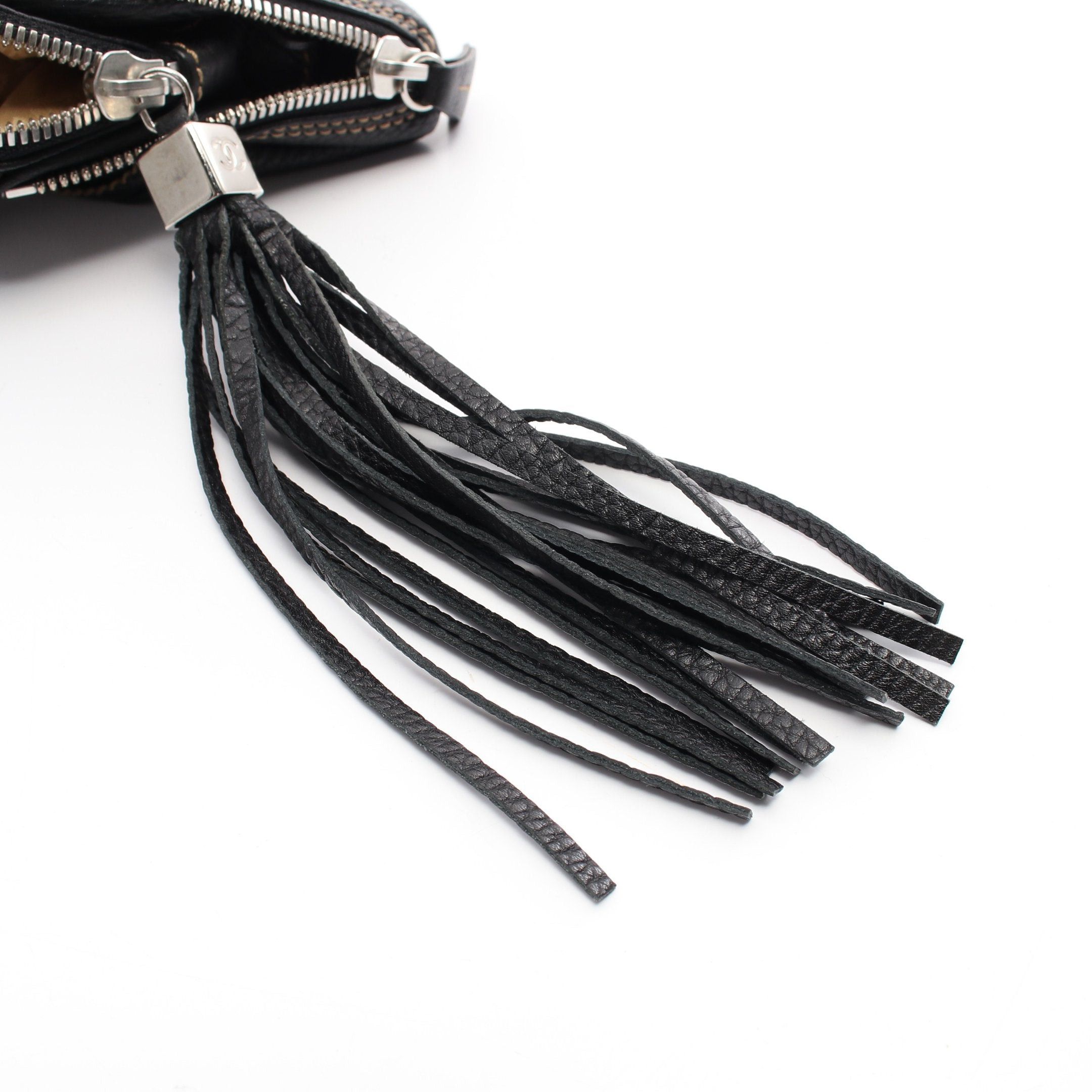 Chanel Chanel Handbag Embossed Logo Tassel Leather Black Silver Hardware Size ONE SIZE - 9 Thumbnail