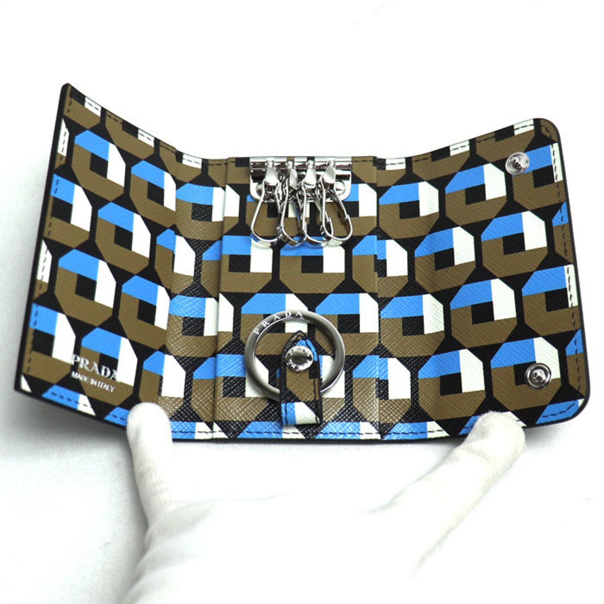 Prada PRADA 4-Key Case, Geometric Pattern, Black, 1PG004, Men's Size ONE SIZE - 3 Thumbnail