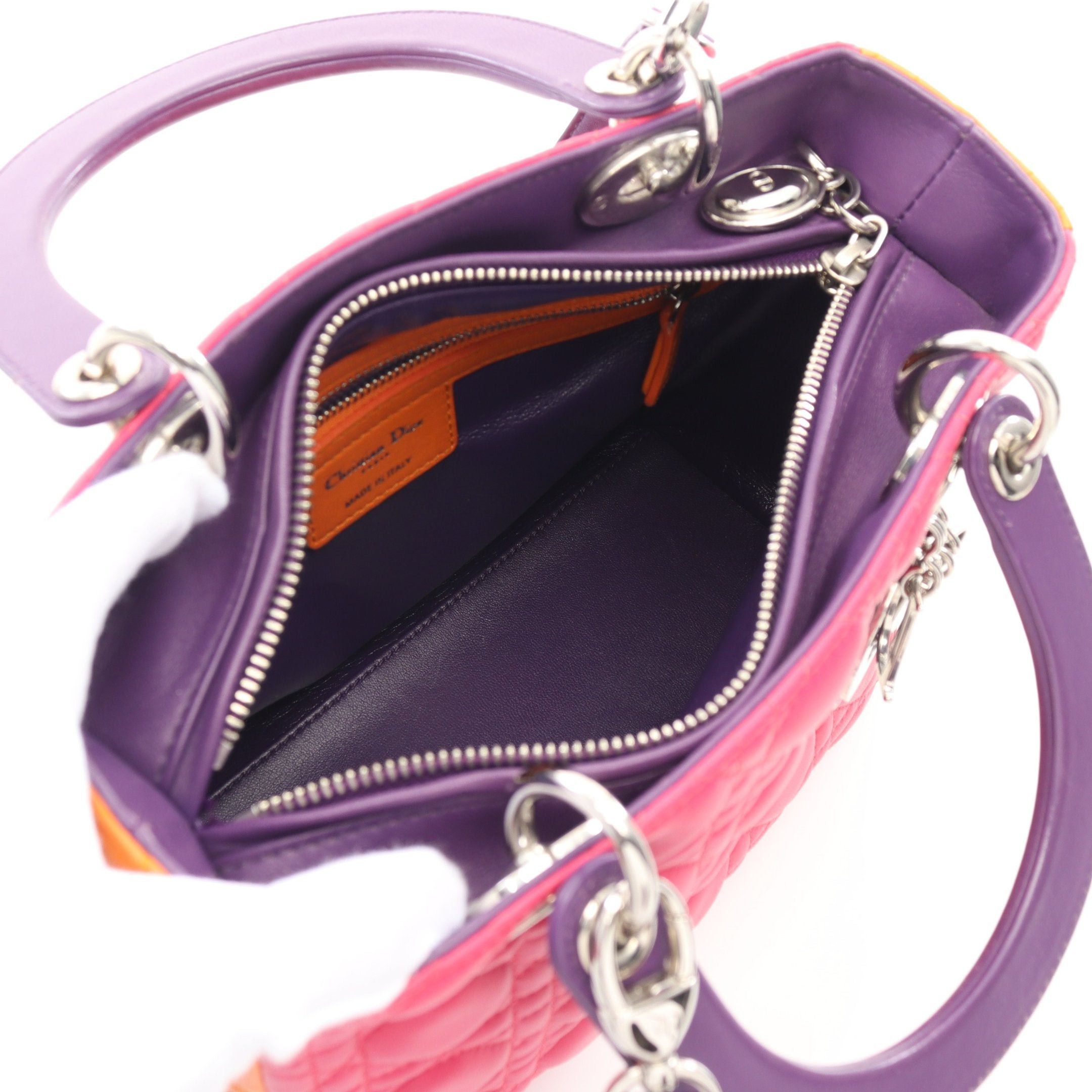 Dior Dior Lady Dior Canage Handbag Leather Pink Purple Orange Size ONE SIZE - 3 Thumbnail