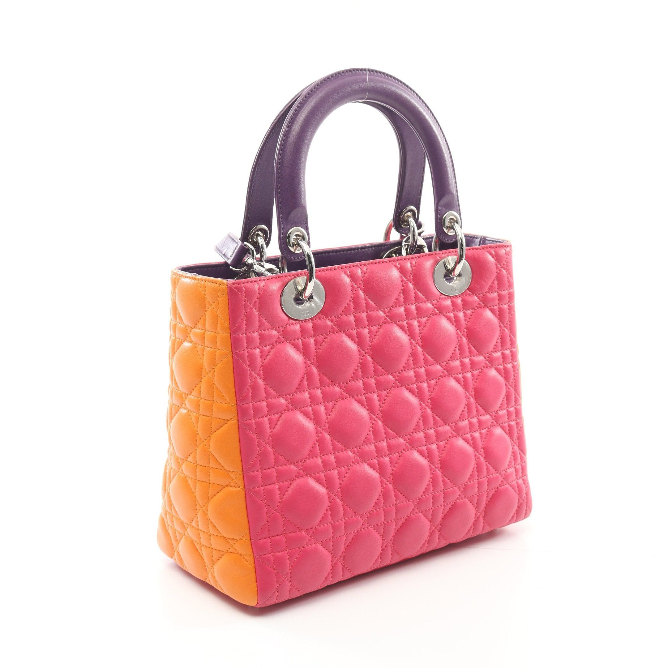 Dior Dior Lady Dior Canage Handbag Leather Pink Purple Orange Size ONE SIZE - 2 Thumbnail