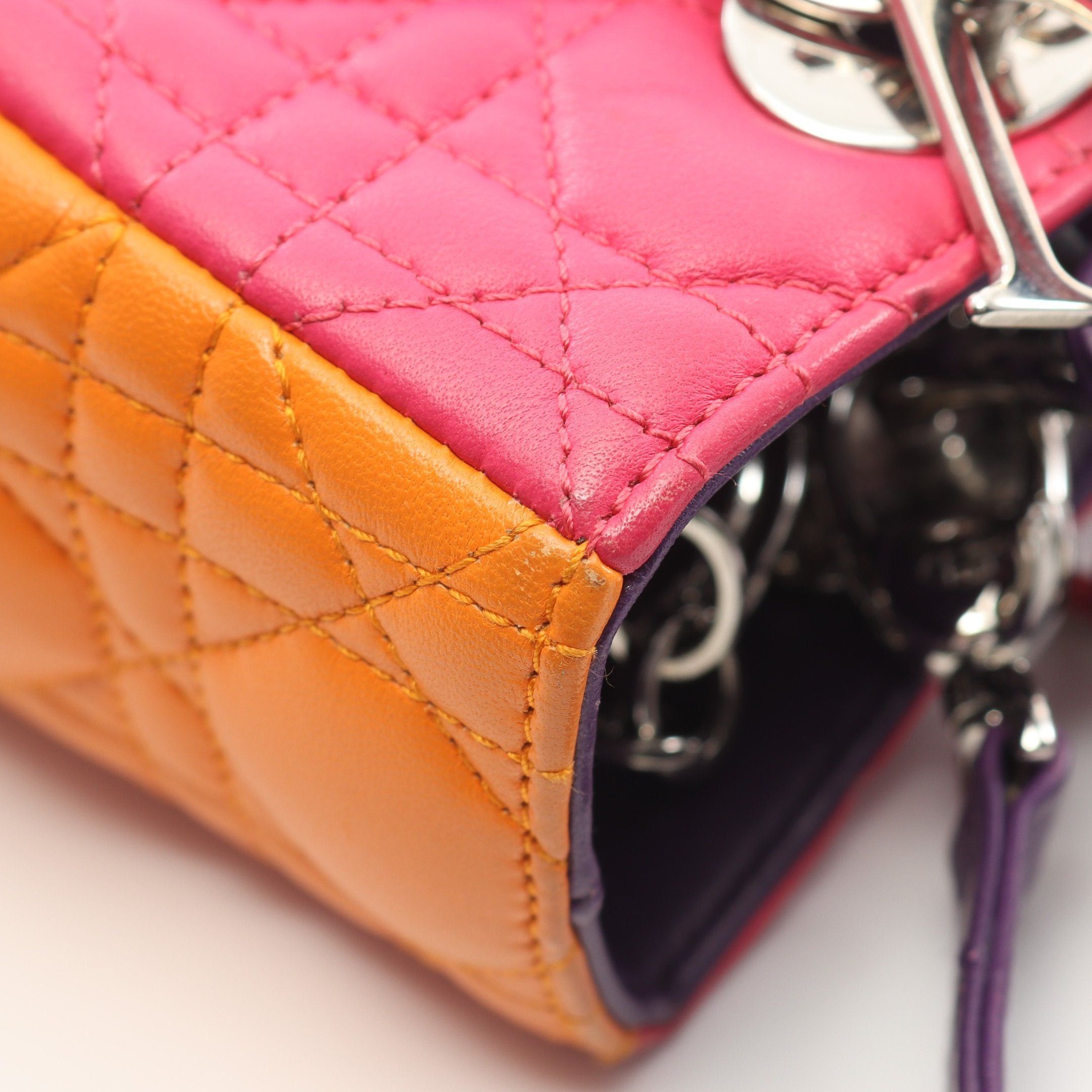 Dior Dior Lady Dior Canage Handbag Leather Pink Purple Orange Size ONE SIZE - 6 Thumbnail