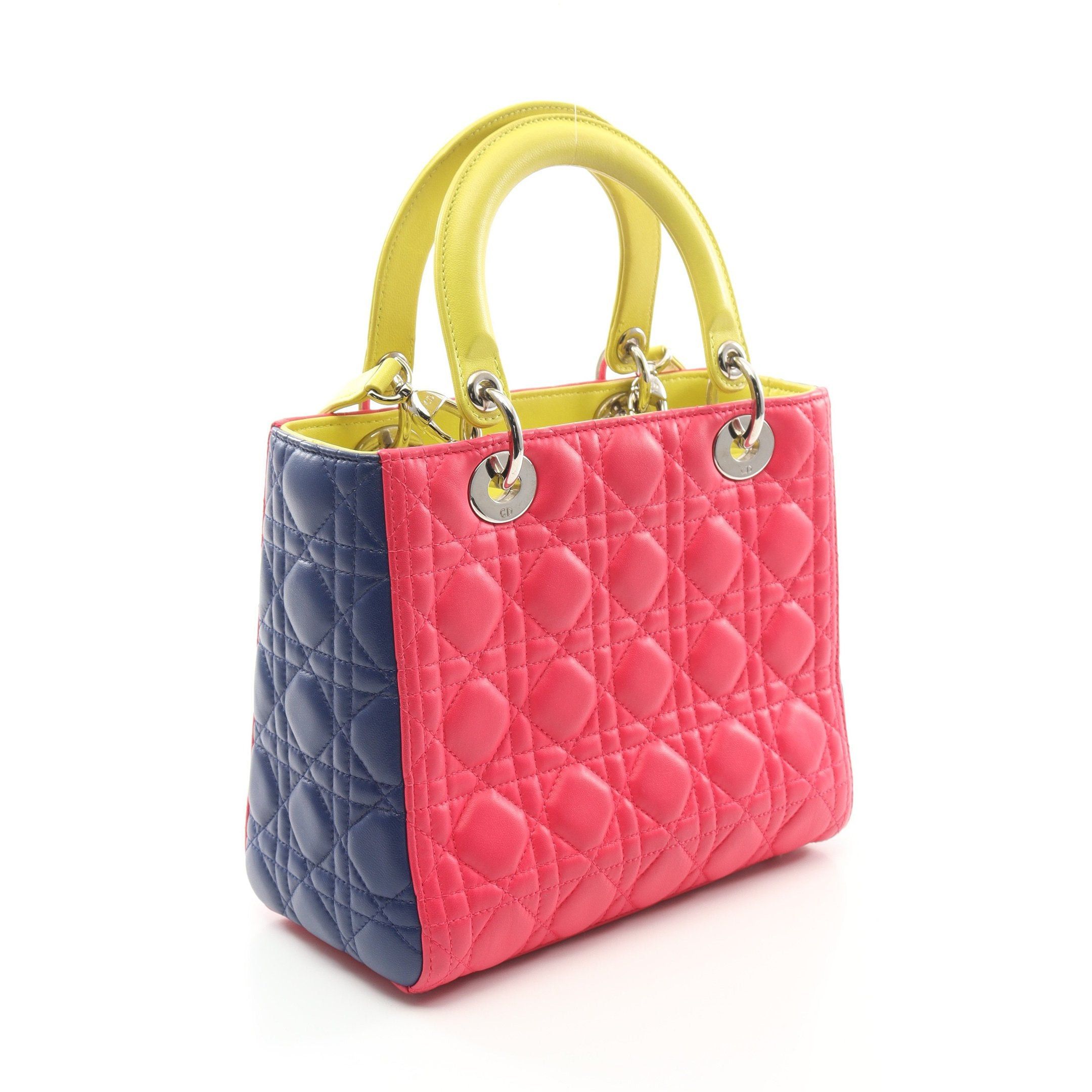 Dior Dior Lady Dior Canage Handbag Leather Pink Purple Yellow-Green Dark Blue Size ONE SIZE - 2 Thumbnail
