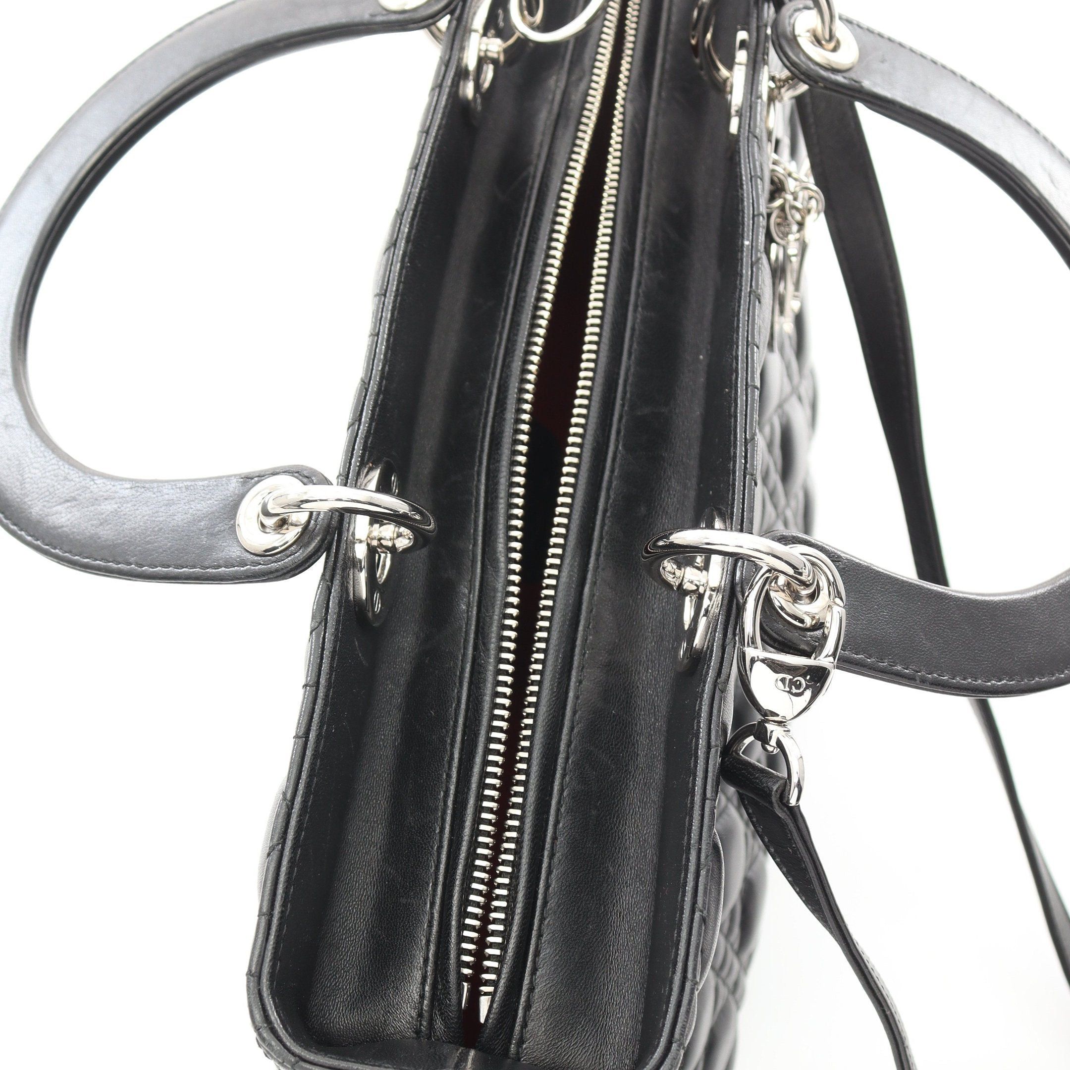Dior Dior Lady Dior Canage Large Handbag Leather Black Size ONE SIZE - 9 Thumbnail