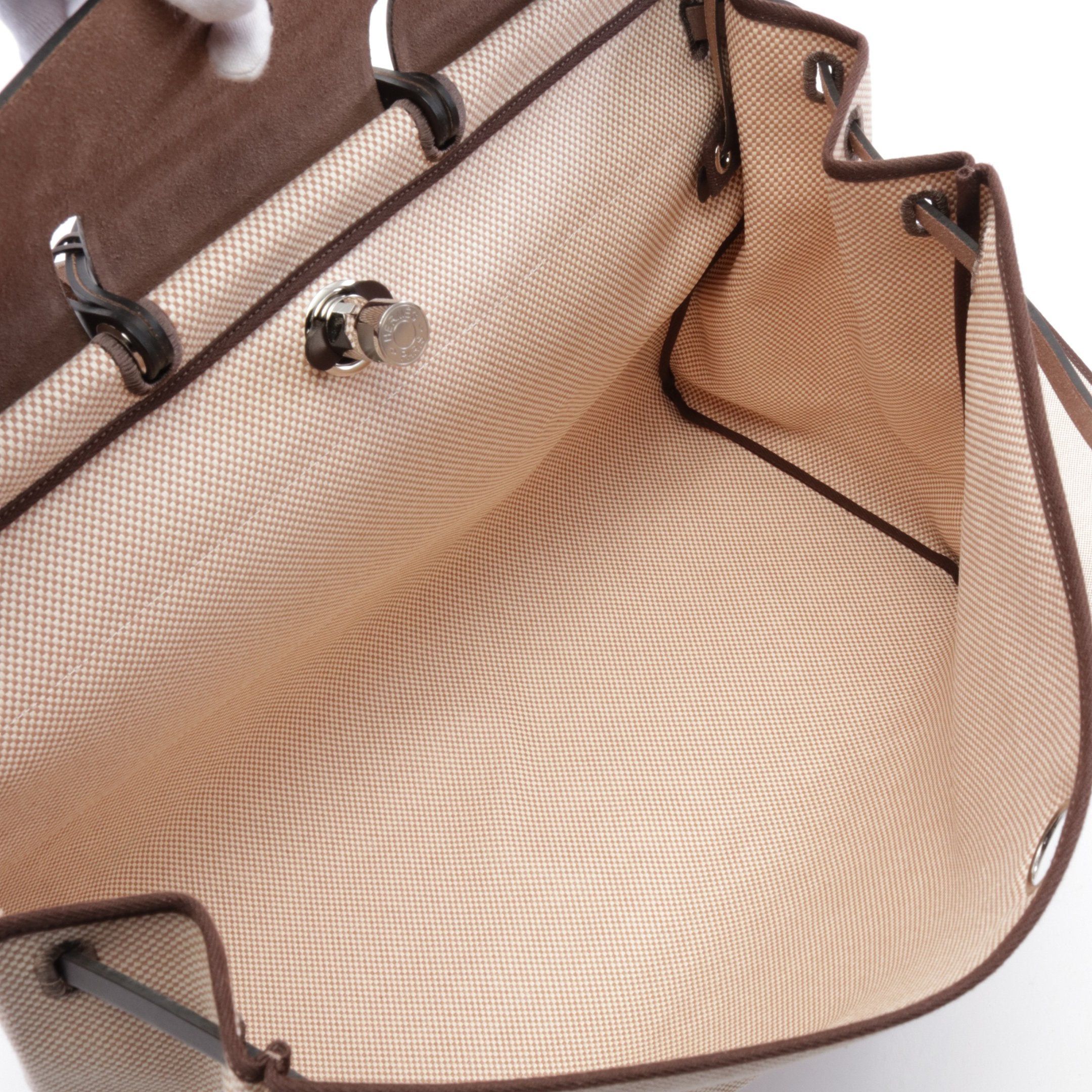 Hermes Hermes Herbag Zip 50 Le Tournet Cabin Handbag Toile Gm Leather Beige Dark Brown Silver Hardware U Stamp Size ONE SIZE - 3 Thumbnail