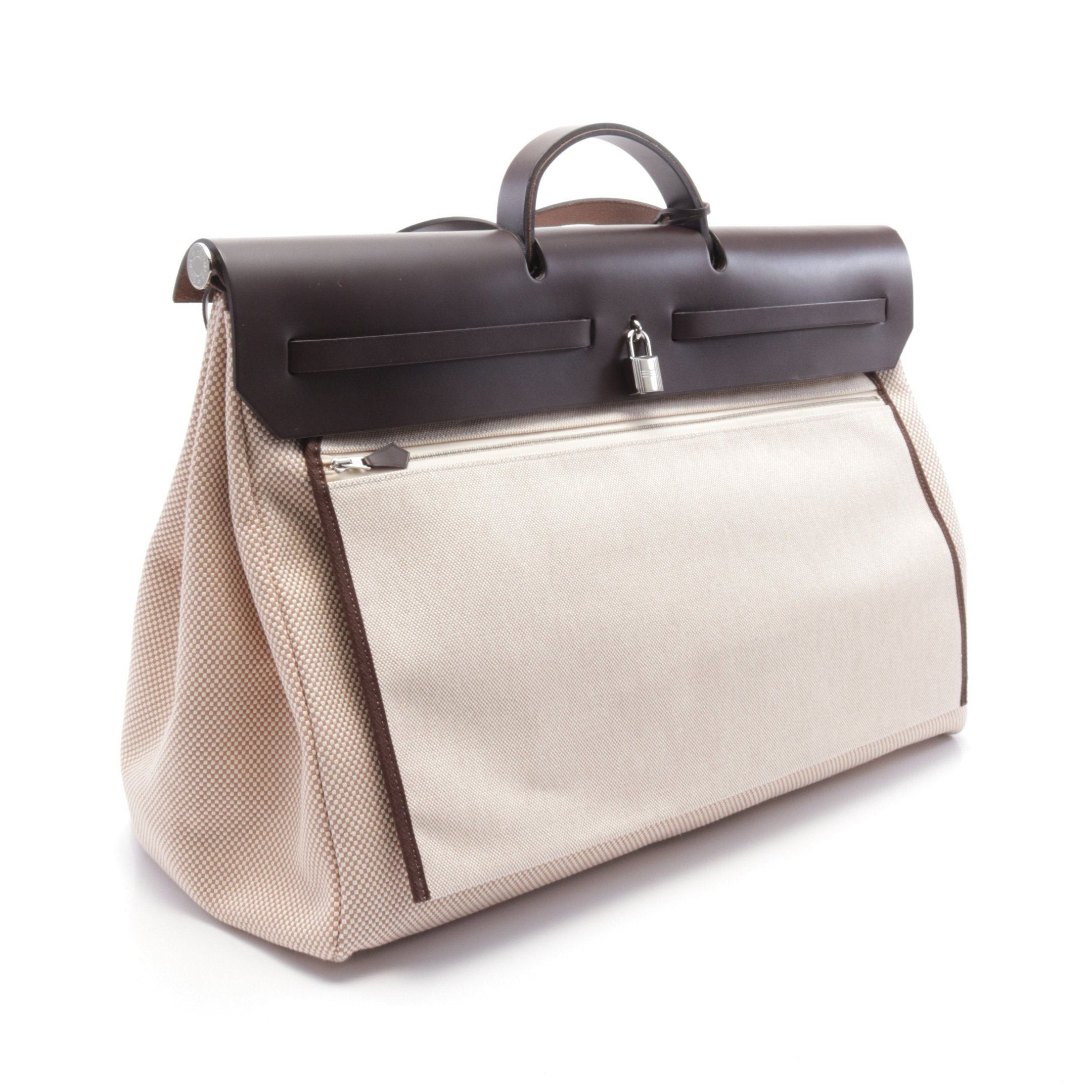 Hermes Hermes Herbag Zip 50 Le Tournet Cabin Handbag Toile Gm Leather Beige Dark Brown Silver Hardware U Stamp Size ONE SIZE - 2 Thumbnail
