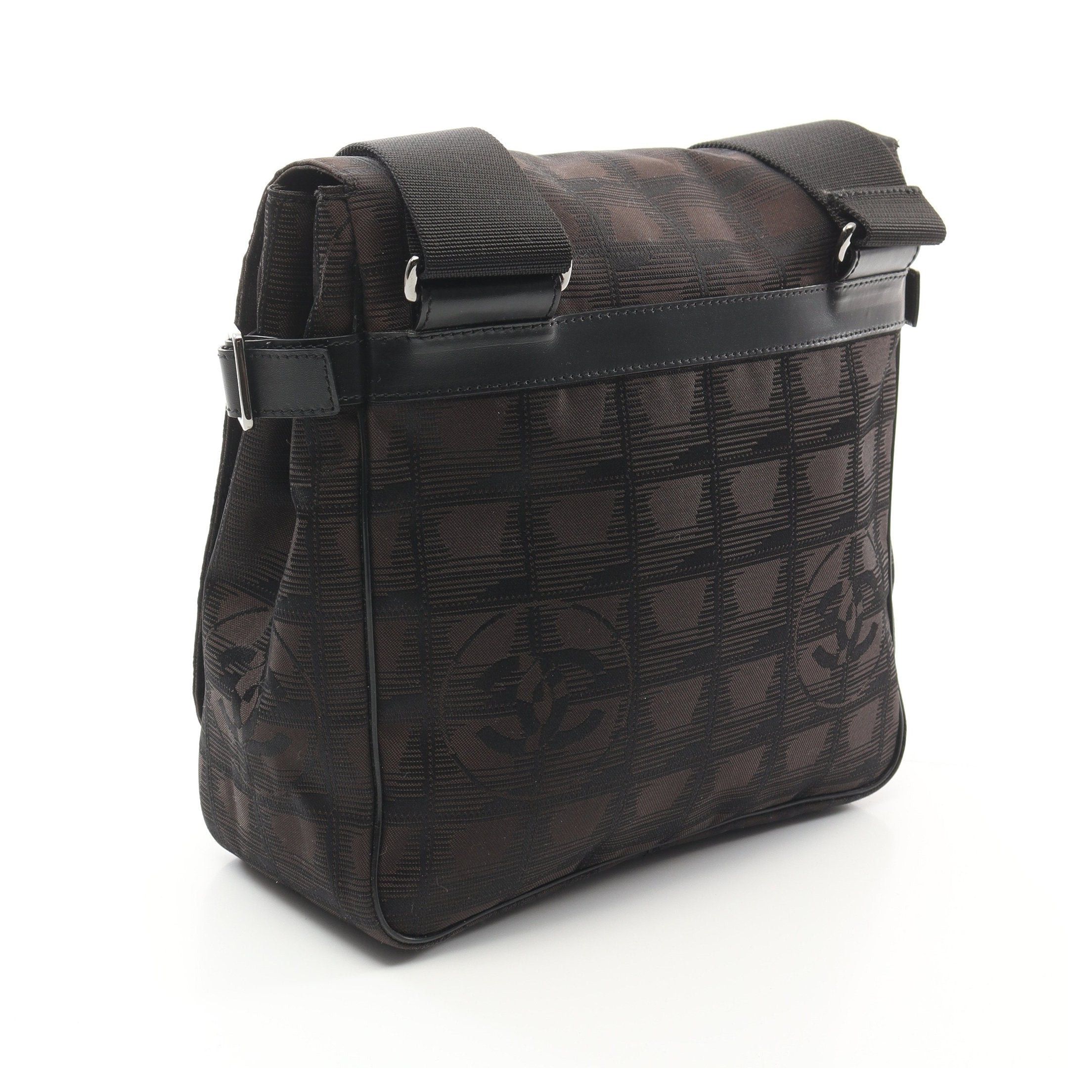 Chanel Chanel New Travel Line Shoulder Bag Nylon Canvas Dark Brown Black Silver Hardware Size ONE SIZE - 2 Thumbnail