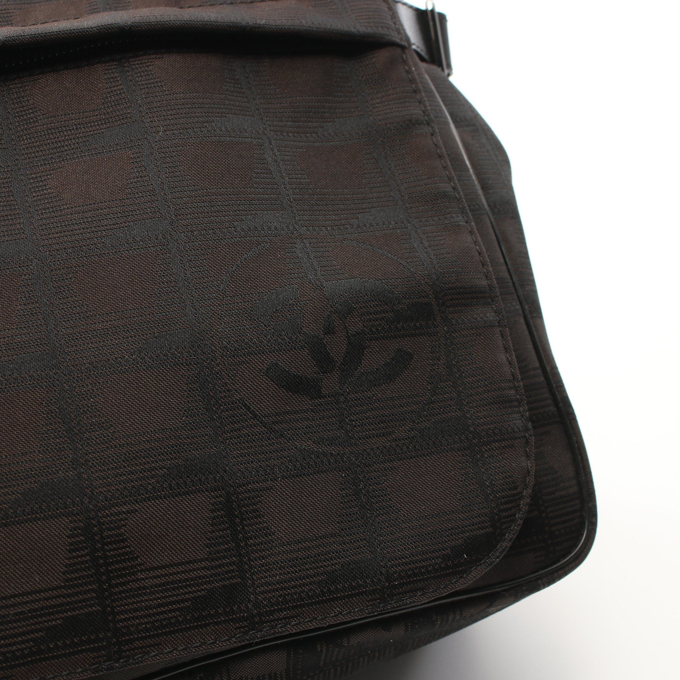 Chanel Chanel New Travel Line Shoulder Bag Nylon Canvas Dark Brown Black Silver Hardware Size ONE SIZE - 9 Thumbnail