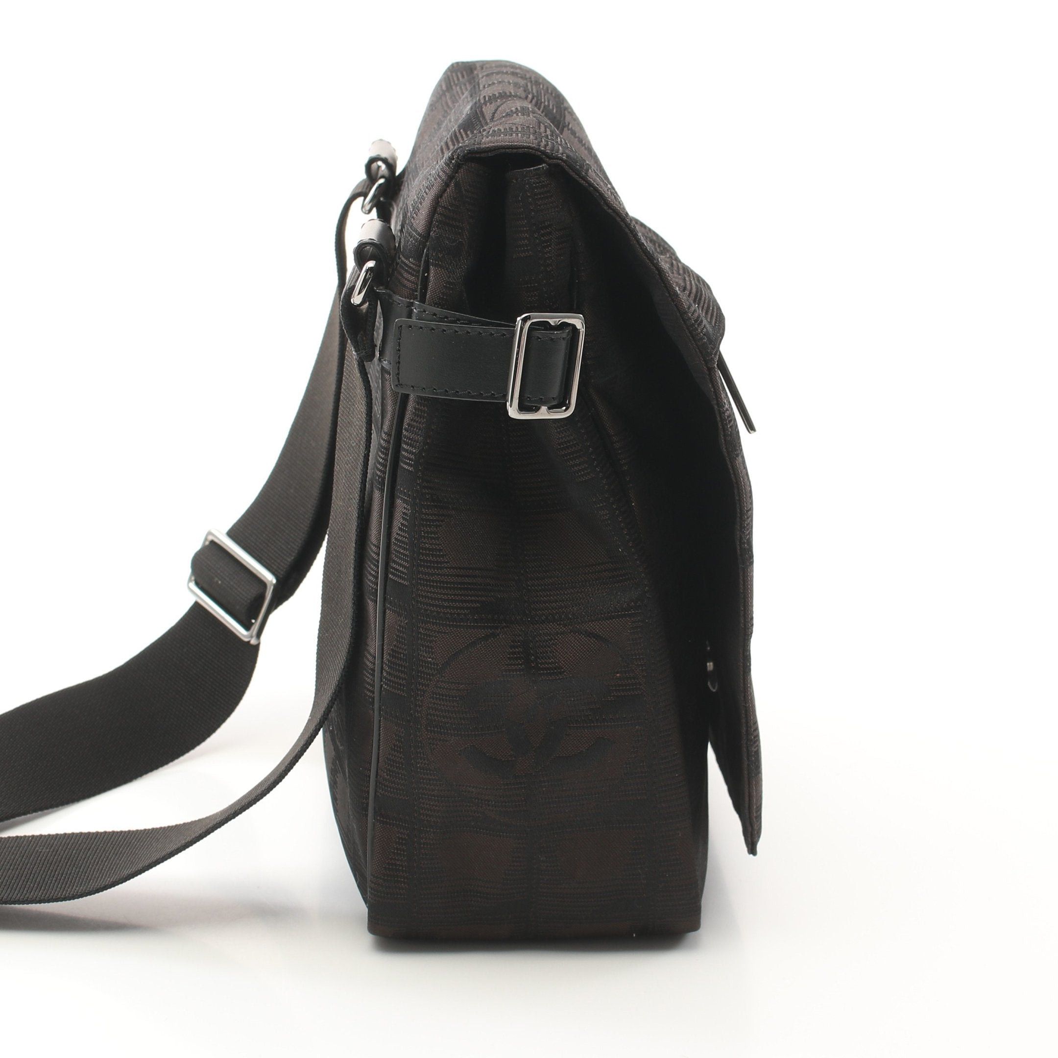 Chanel Chanel New Travel Line Shoulder Bag Nylon Canvas Dark Brown Black Silver Hardware Size ONE SIZE - 8 Thumbnail