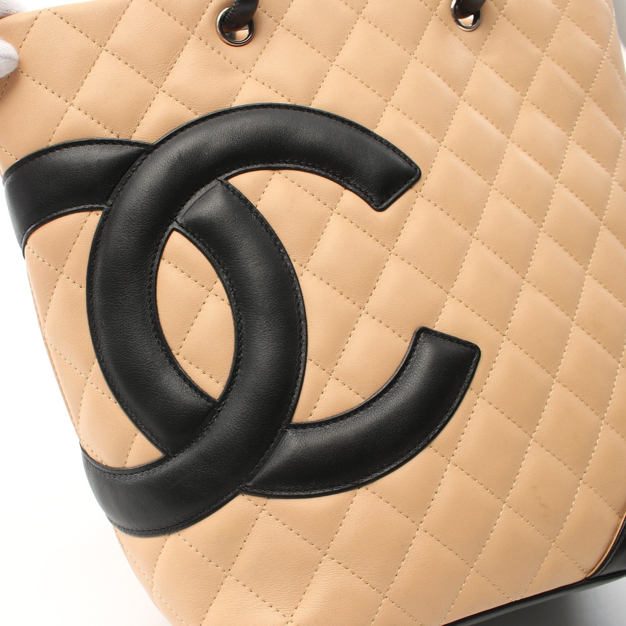 Chanel Chanel Cambon Line Medium Handbag Tote Bag Leather Beige Black Silver Hardware Size ONE SIZE - 13 Thumbnail