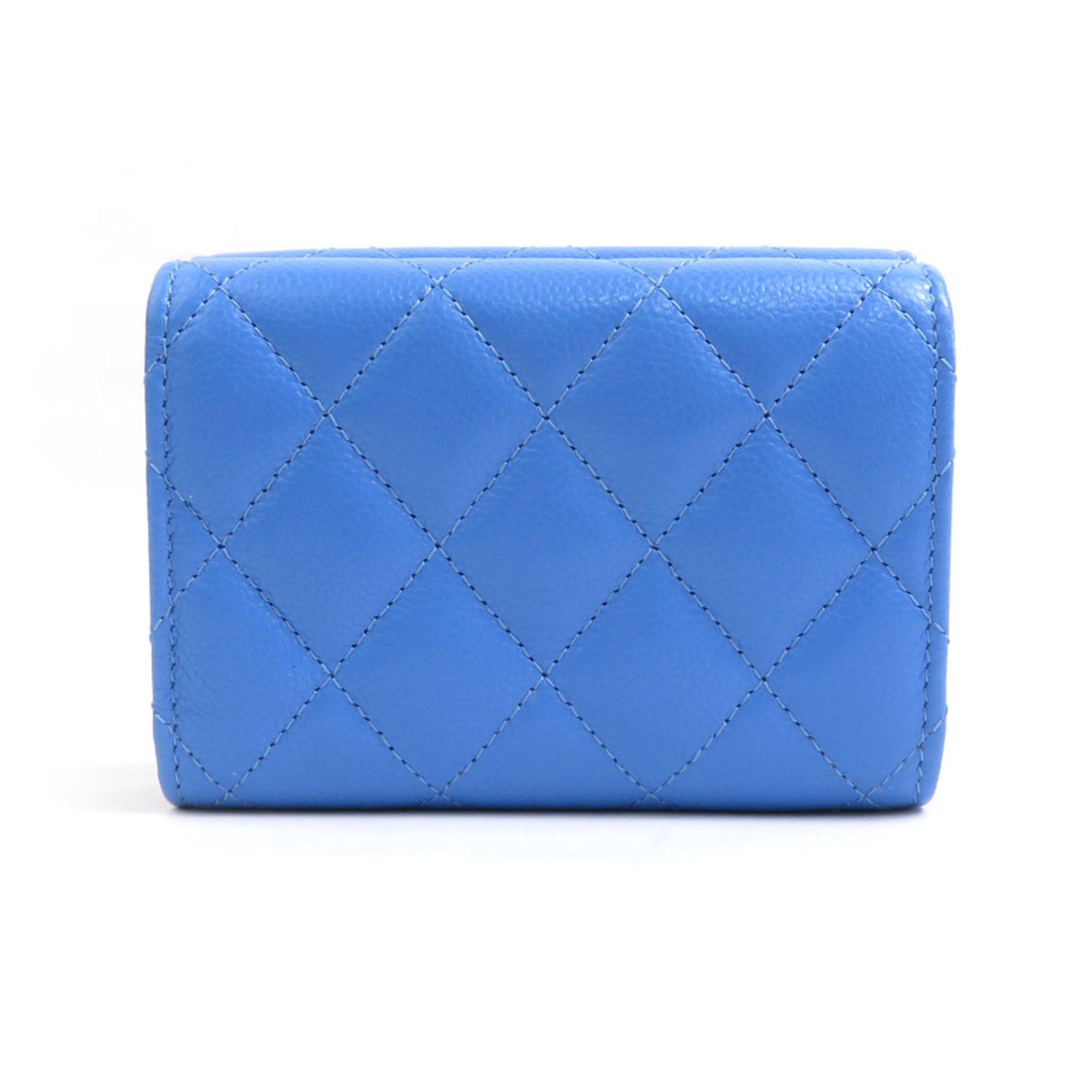 Chanel CHANEL Tri-fold Wallet Caviar Skin Leather Blue Women's 90029g Size ONE SIZE - 2 Thumbnail