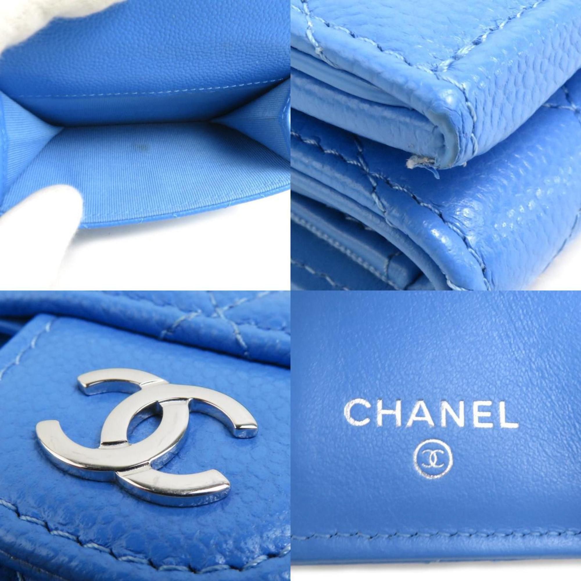 Chanel CHANEL Tri-fold Wallet Caviar Skin Leather Blue Women's 90029g Size ONE SIZE - 4 Thumbnail