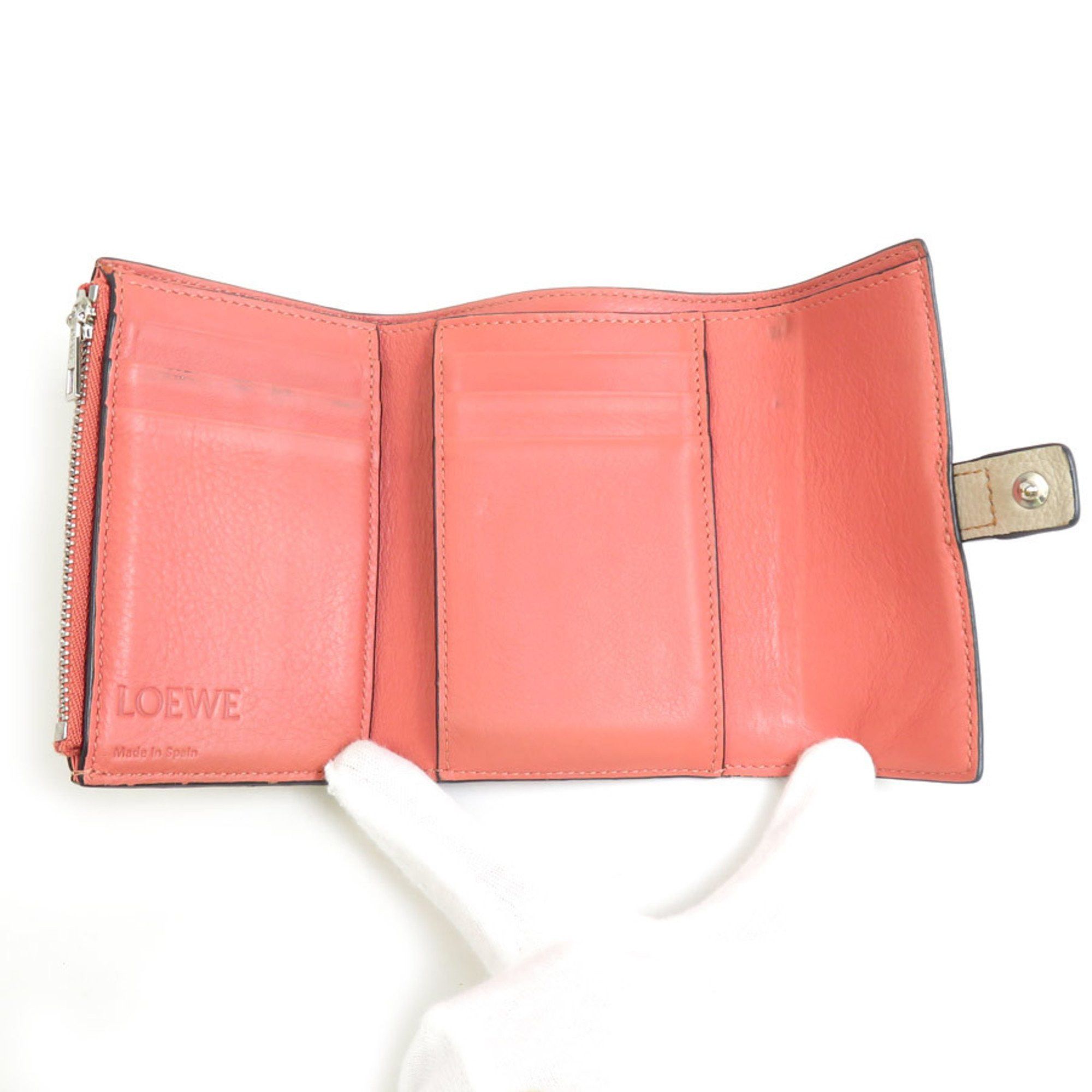 Loewe LOEWE Tri-fold Wallet Vertical Leather Greige Brown Pink Women's e60019j Size ONE SIZE - 3 Thumbnail