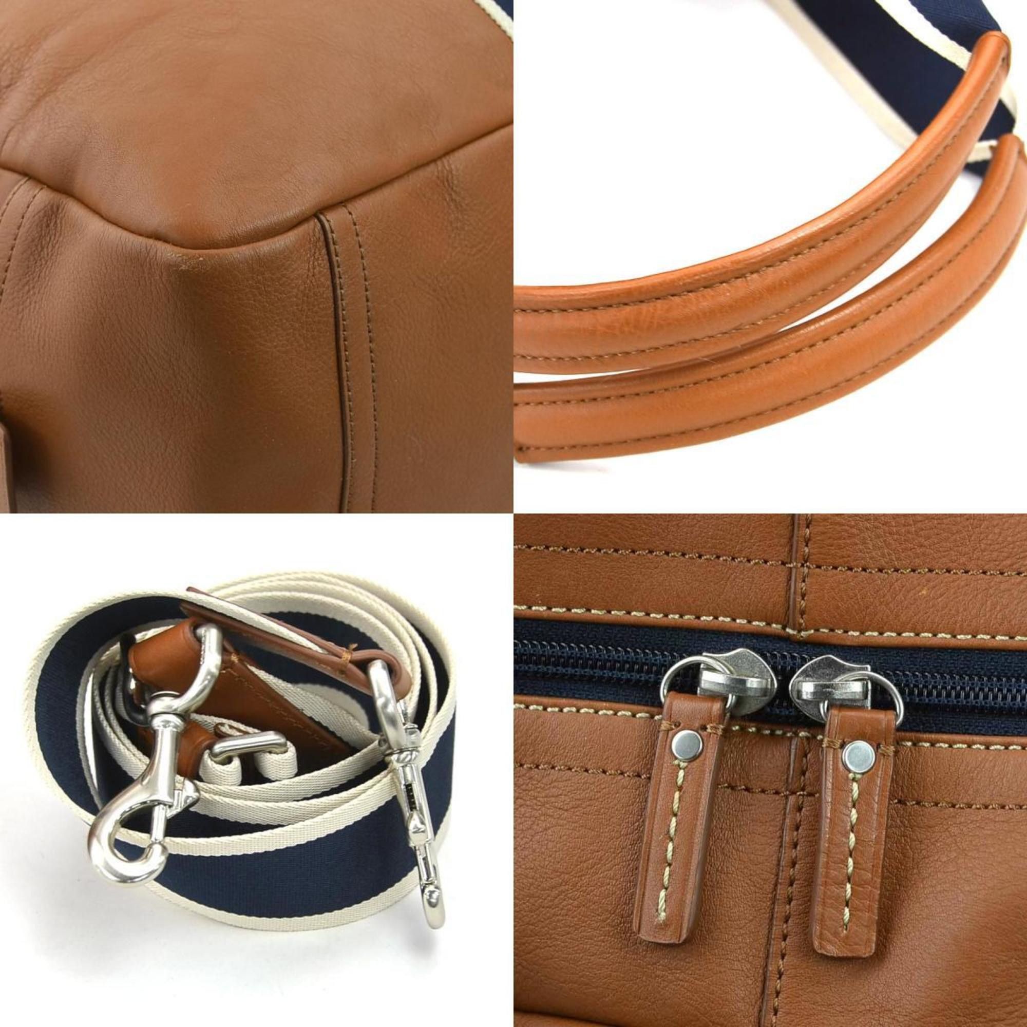 Coach Coach Boston bag handbag leather brown x navy white men's 55897k Size ONE SIZE - 4 Thumbnail