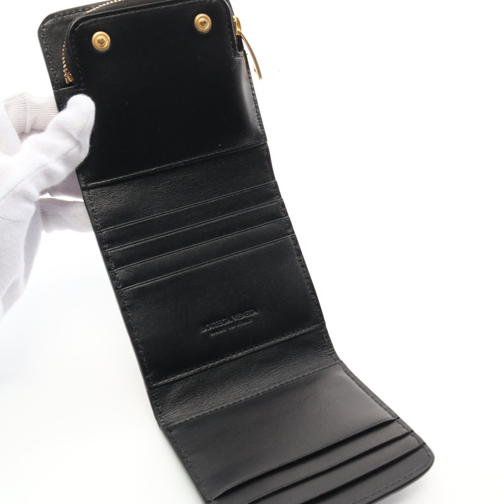 Bottega Veneta Bottega Veneta Intrecciato Compact Trifold Wallet Leather Black Size ONE SIZE - 3 Thumbnail