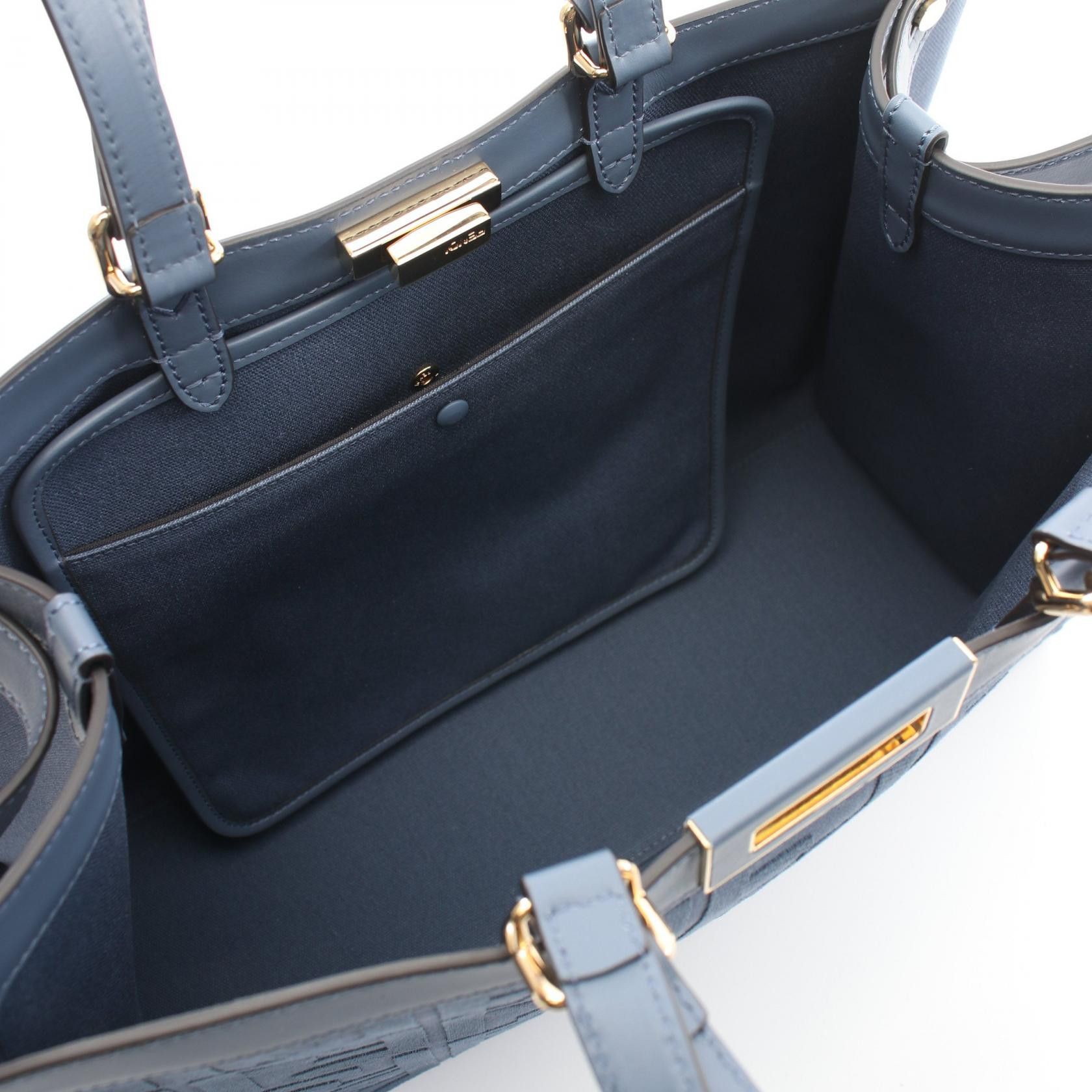 Fendi Fendi Peekaboo X Tote Medium Handbag Bag Canvas Leather Blue Size ONE SIZE - 3 Thumbnail