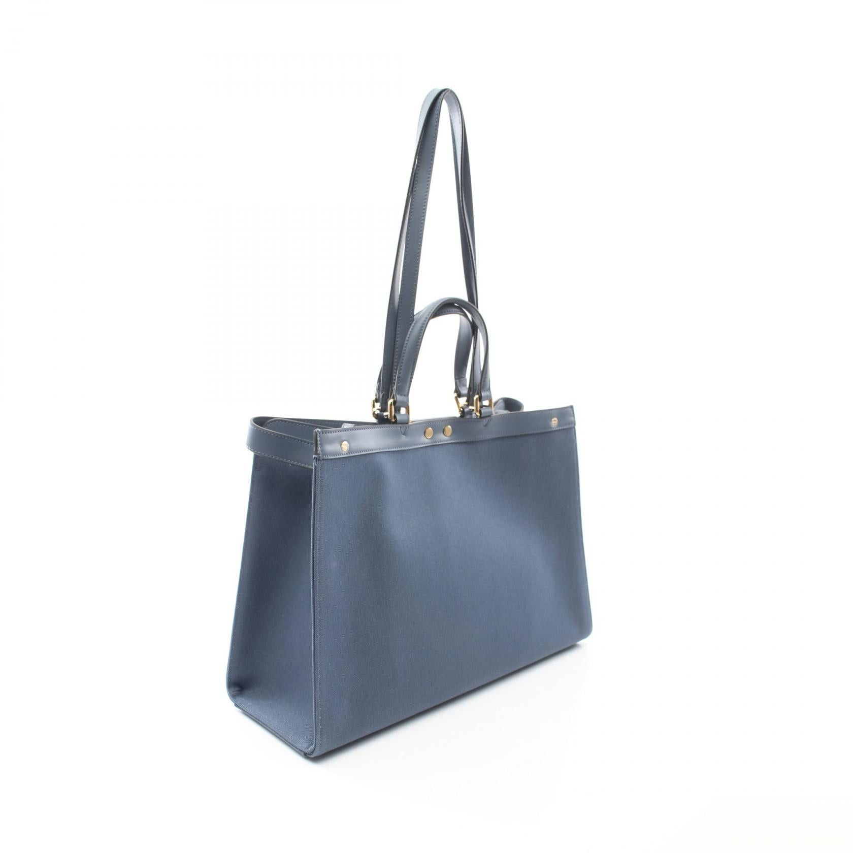 Fendi Fendi Peekaboo X Tote Medium Handbag Bag Canvas Leather Blue Size ONE SIZE - 2 Thumbnail